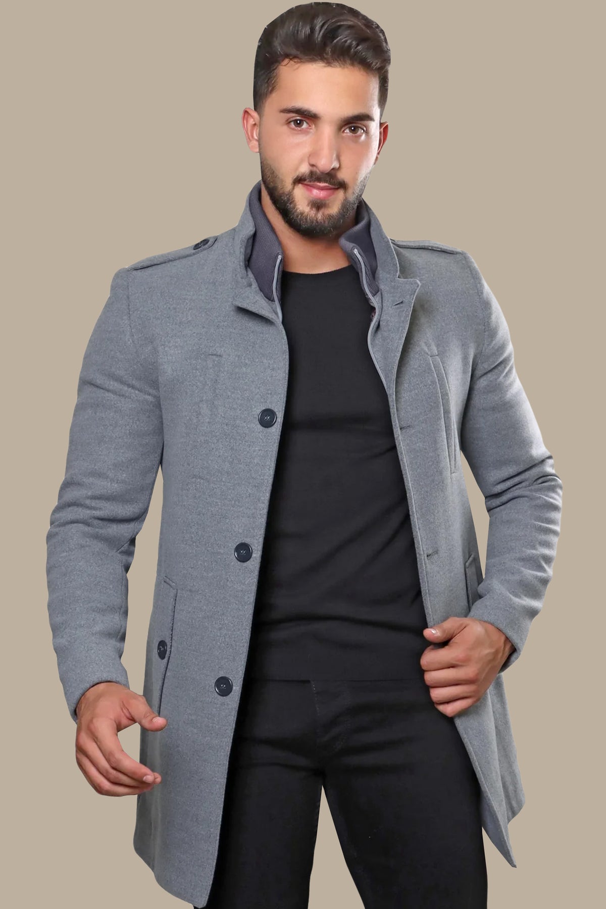 Coat with Detachable Mao Collar