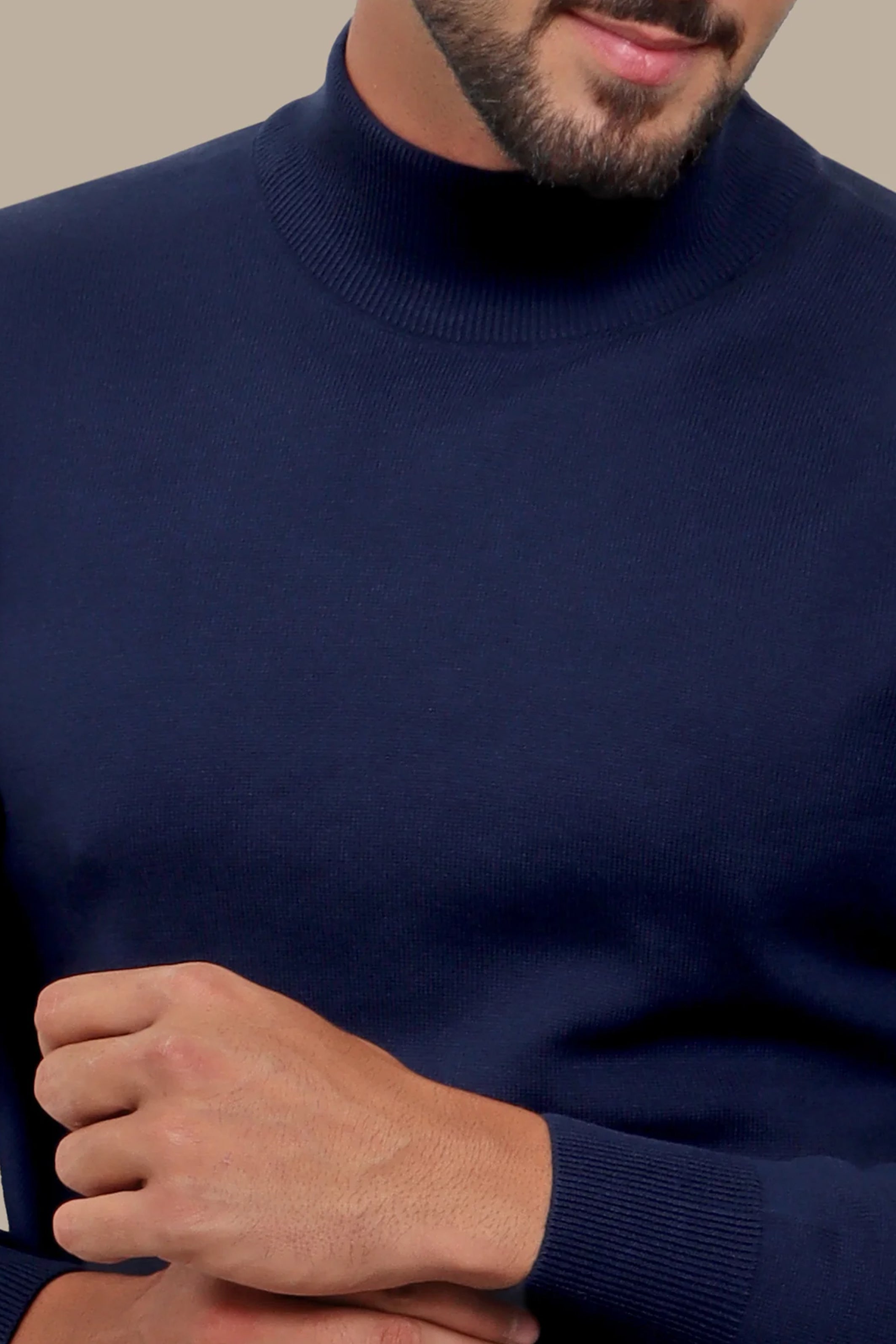 Navy High Neck Basic Sweater