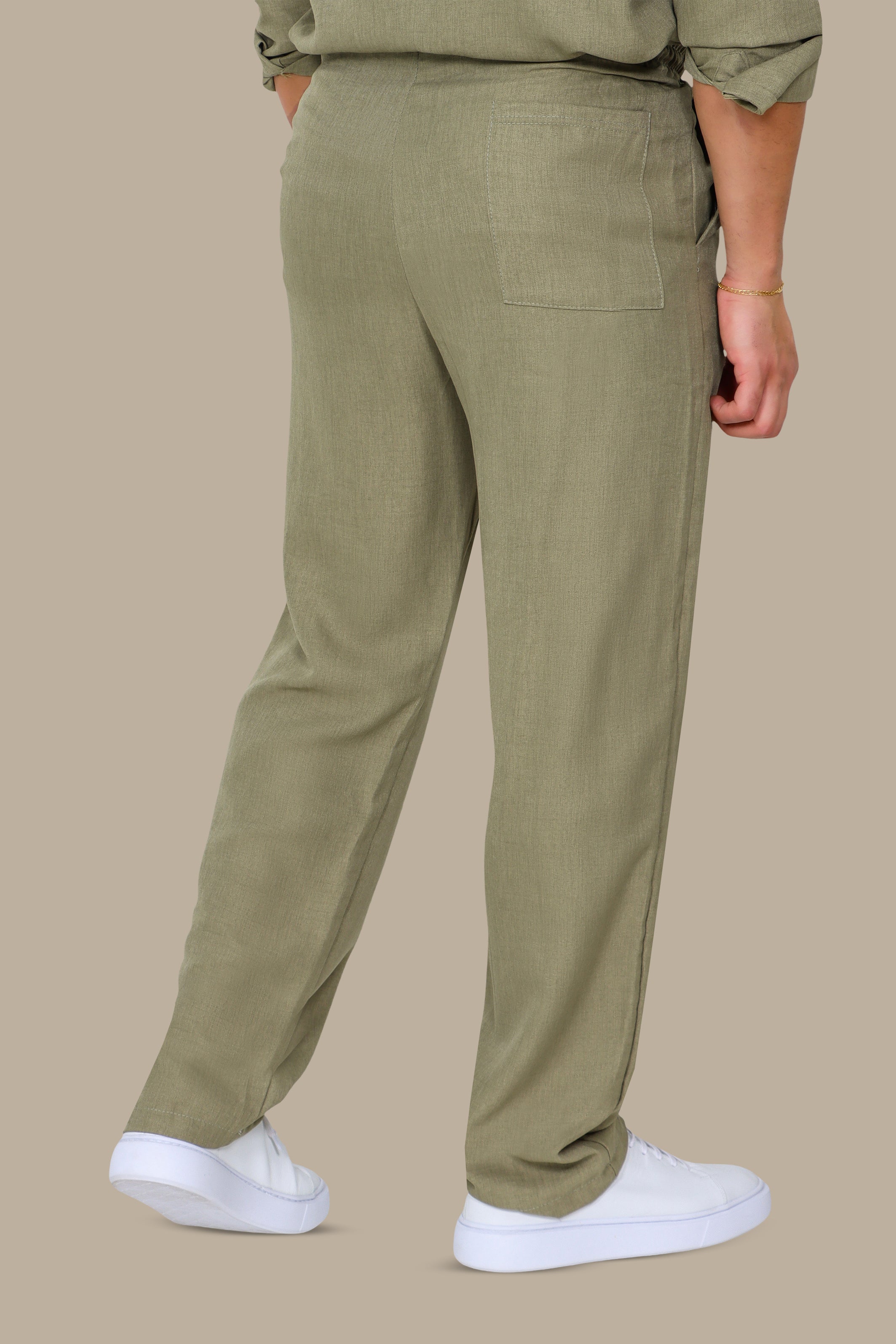 Khaki Slim Fit Linen Pants