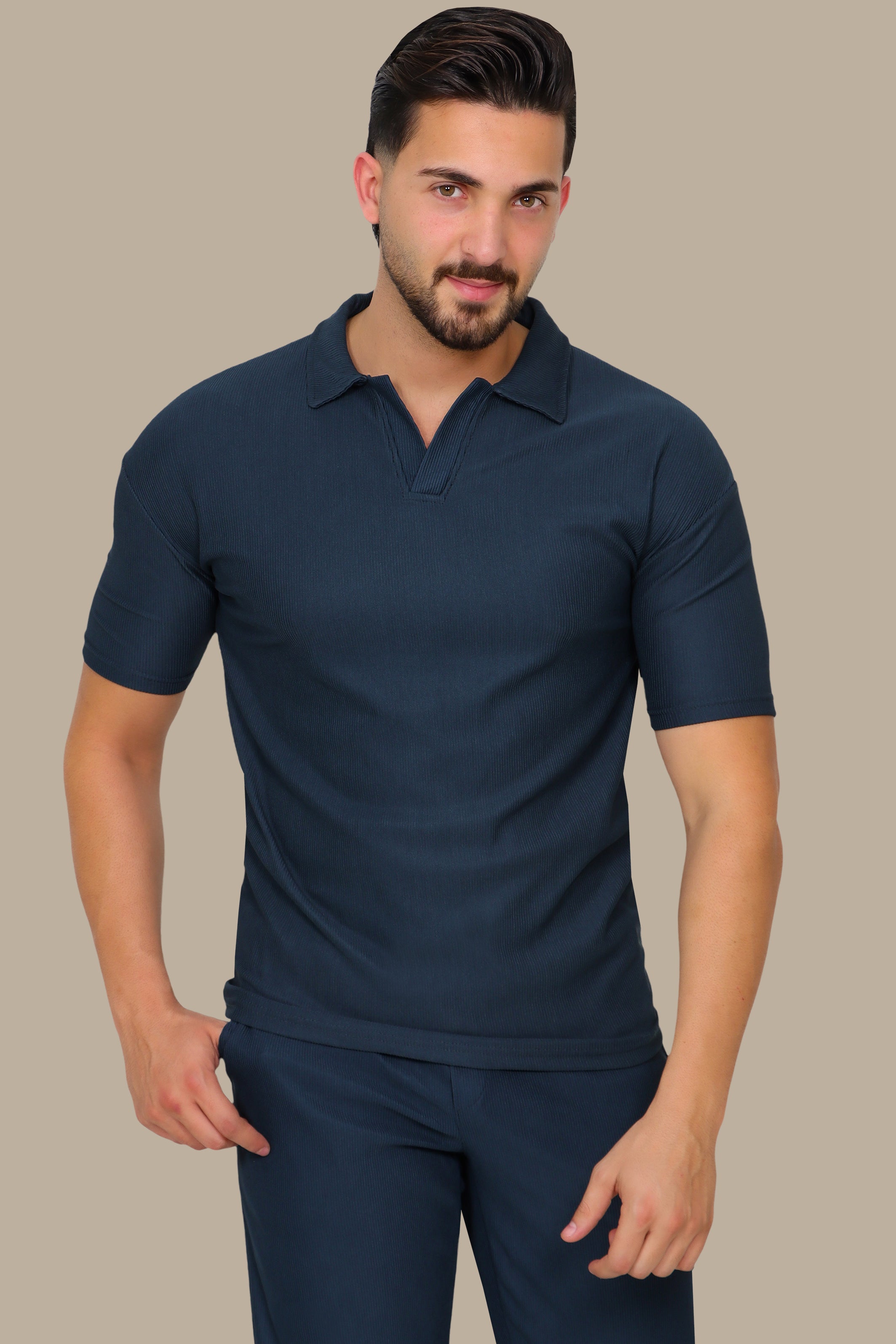 Petrol Ribbed Plain Polo Shirt