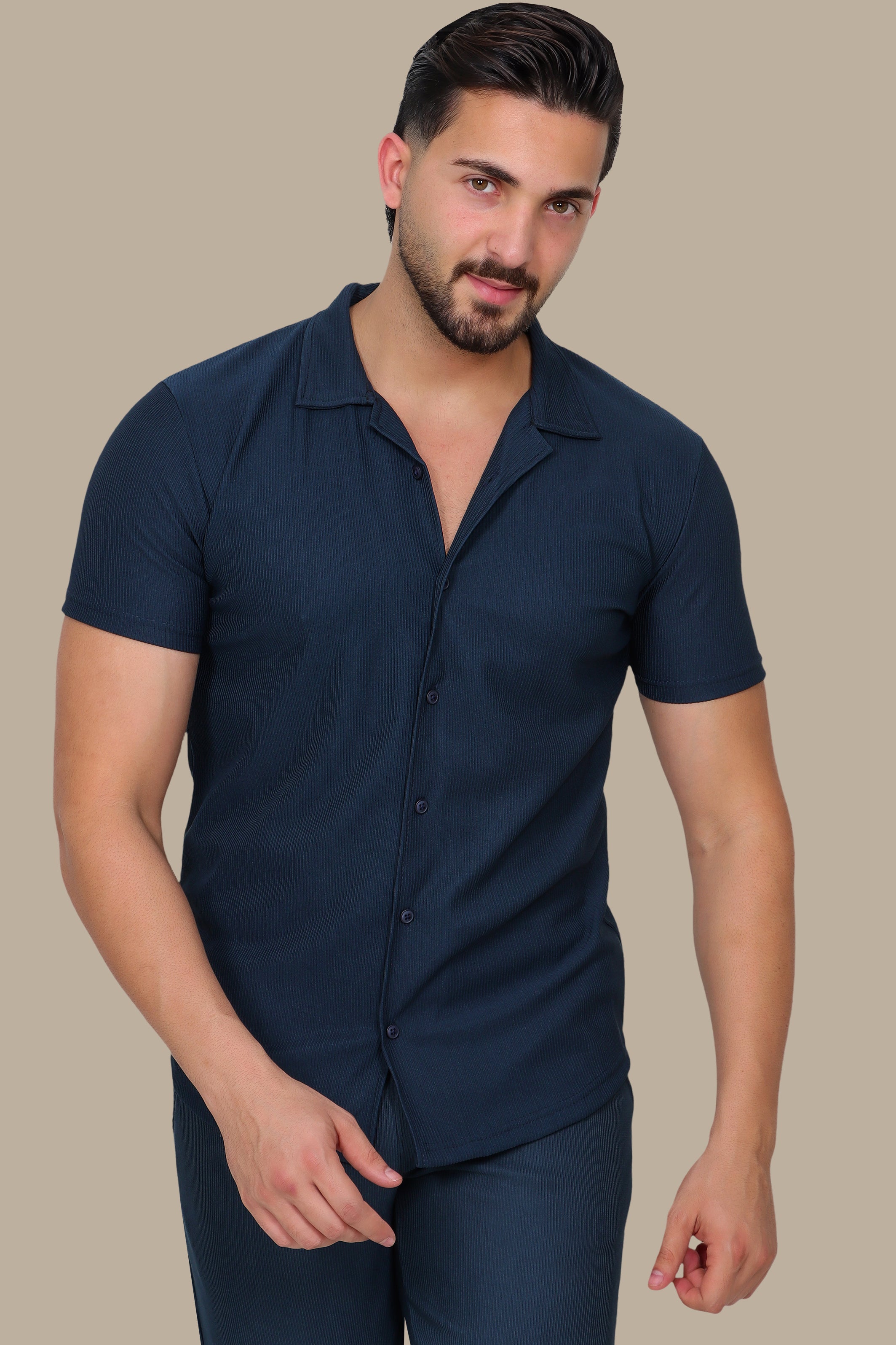 Petrol Ribbed Plain Shirt