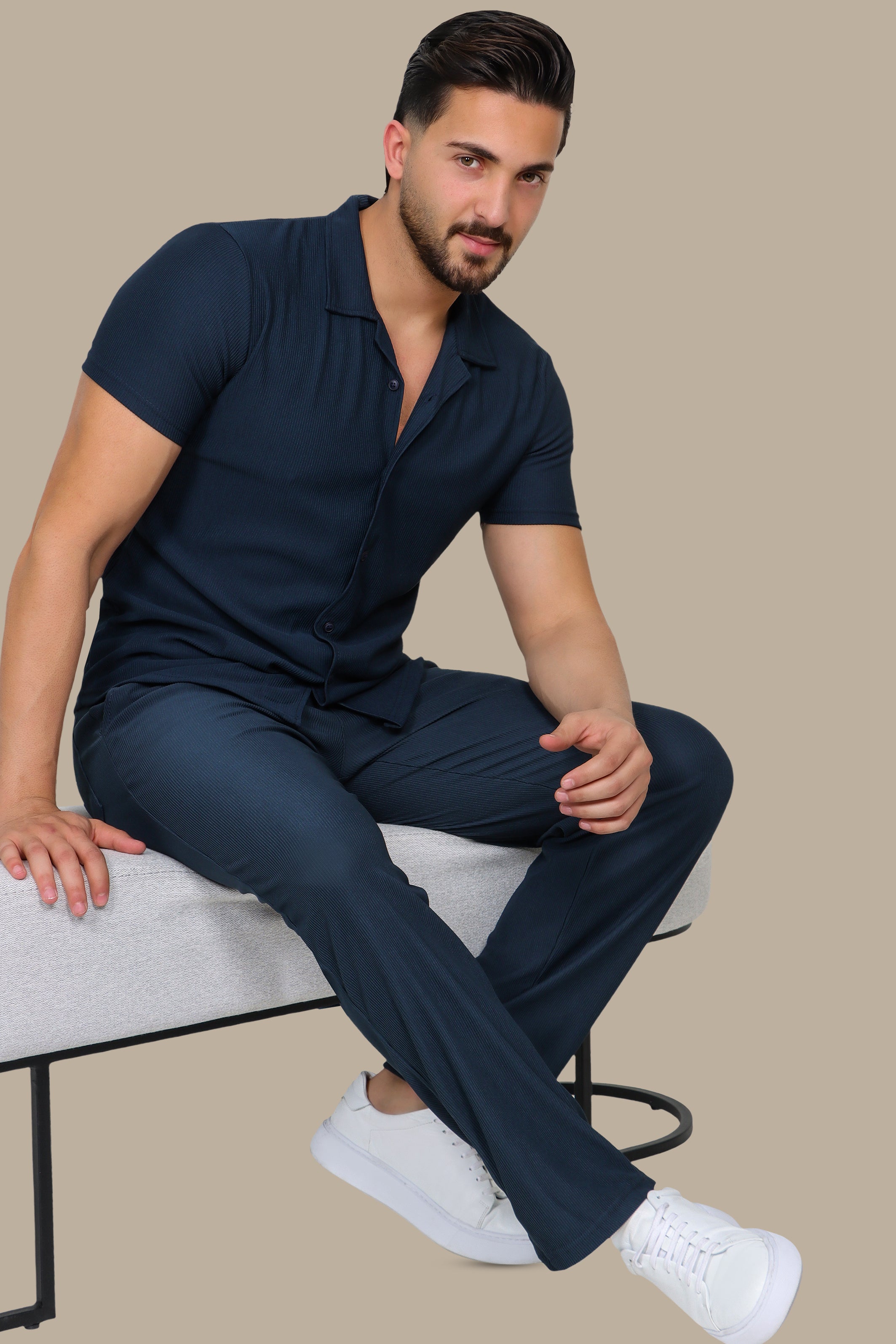 Petrol Ribbed Plain Shirt