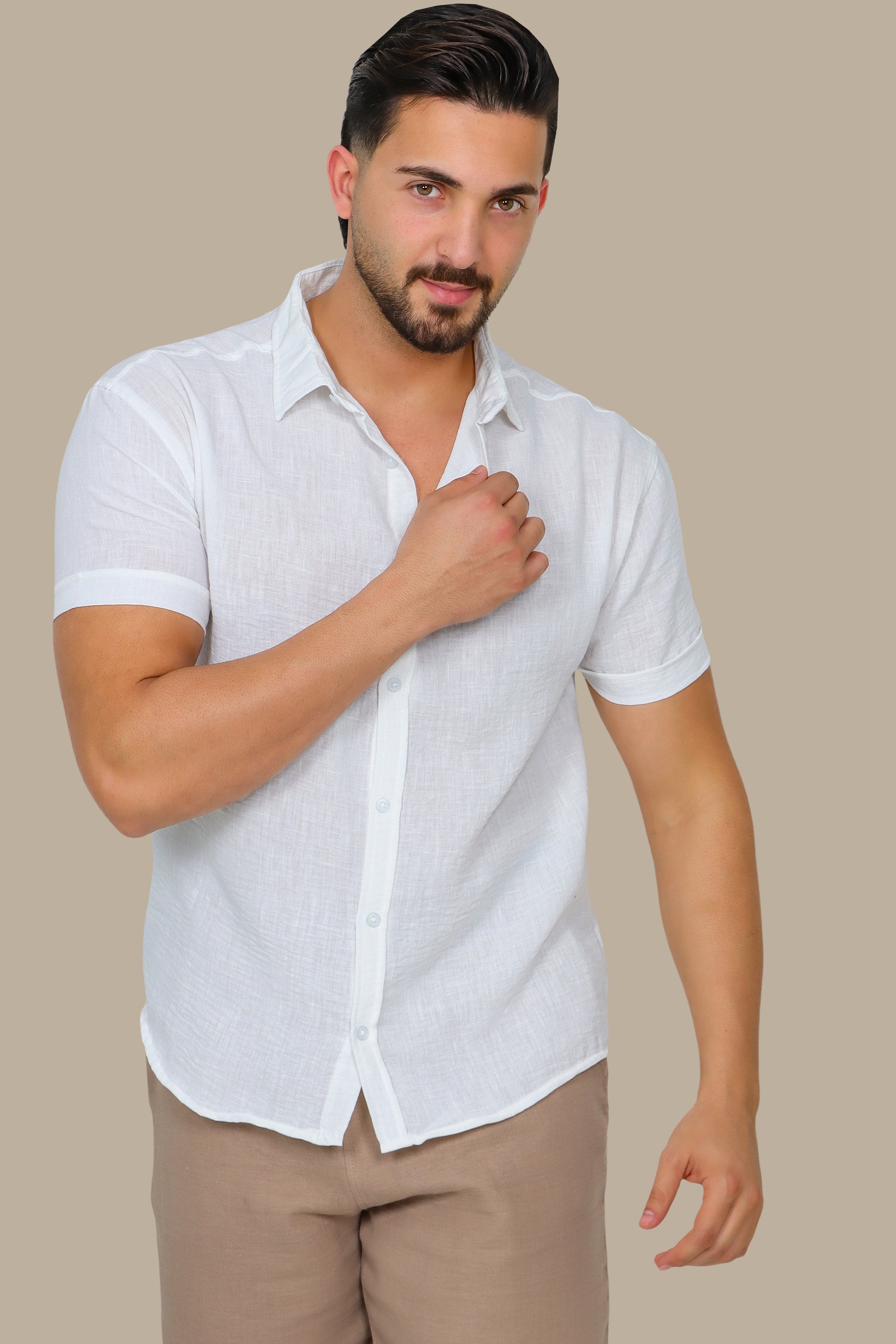 White Linen Aerobin Short Sleeve Shirt