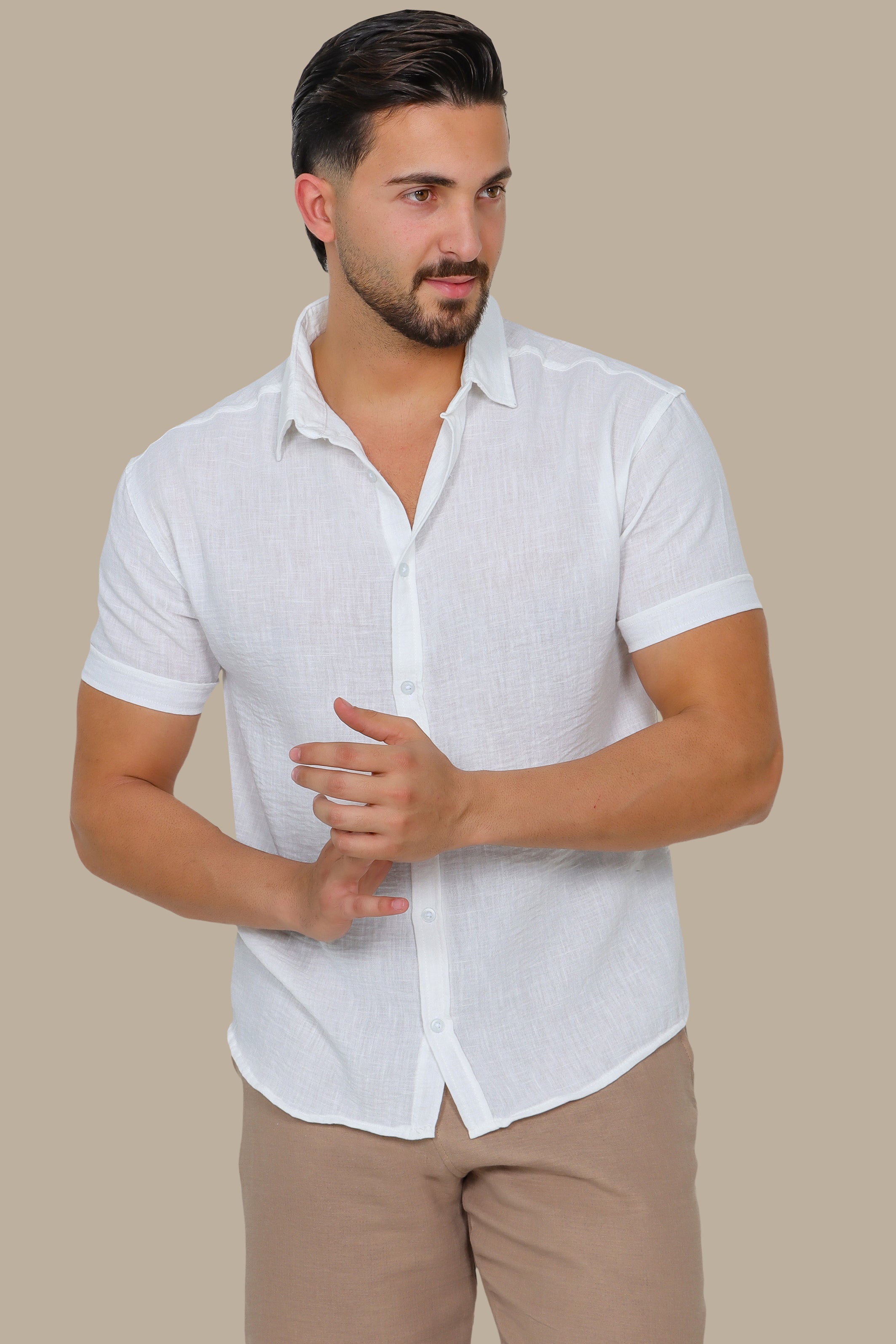 White Linen Aerobin Short Sleeve Shirt
