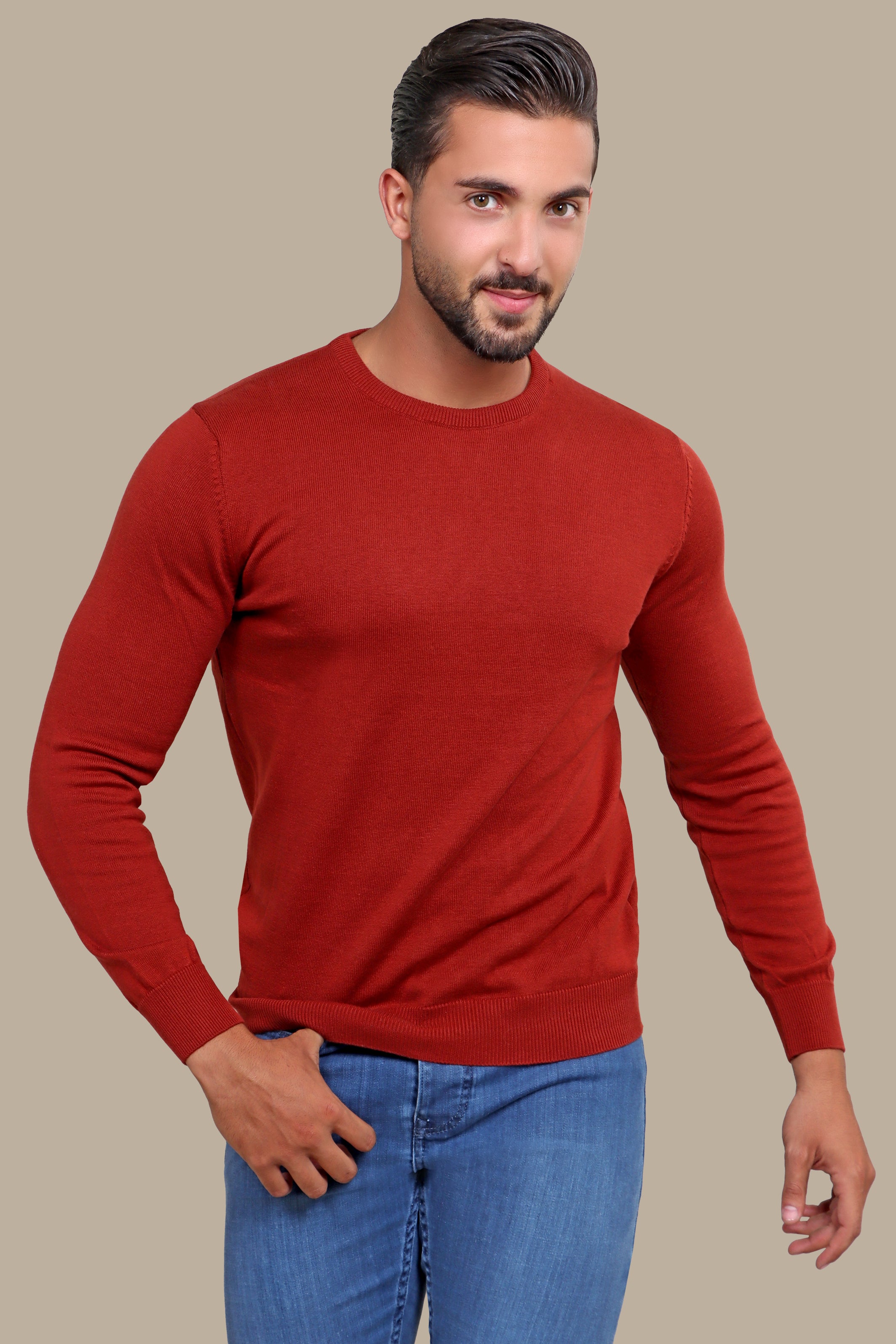 Brick R-neck Basic Sweater