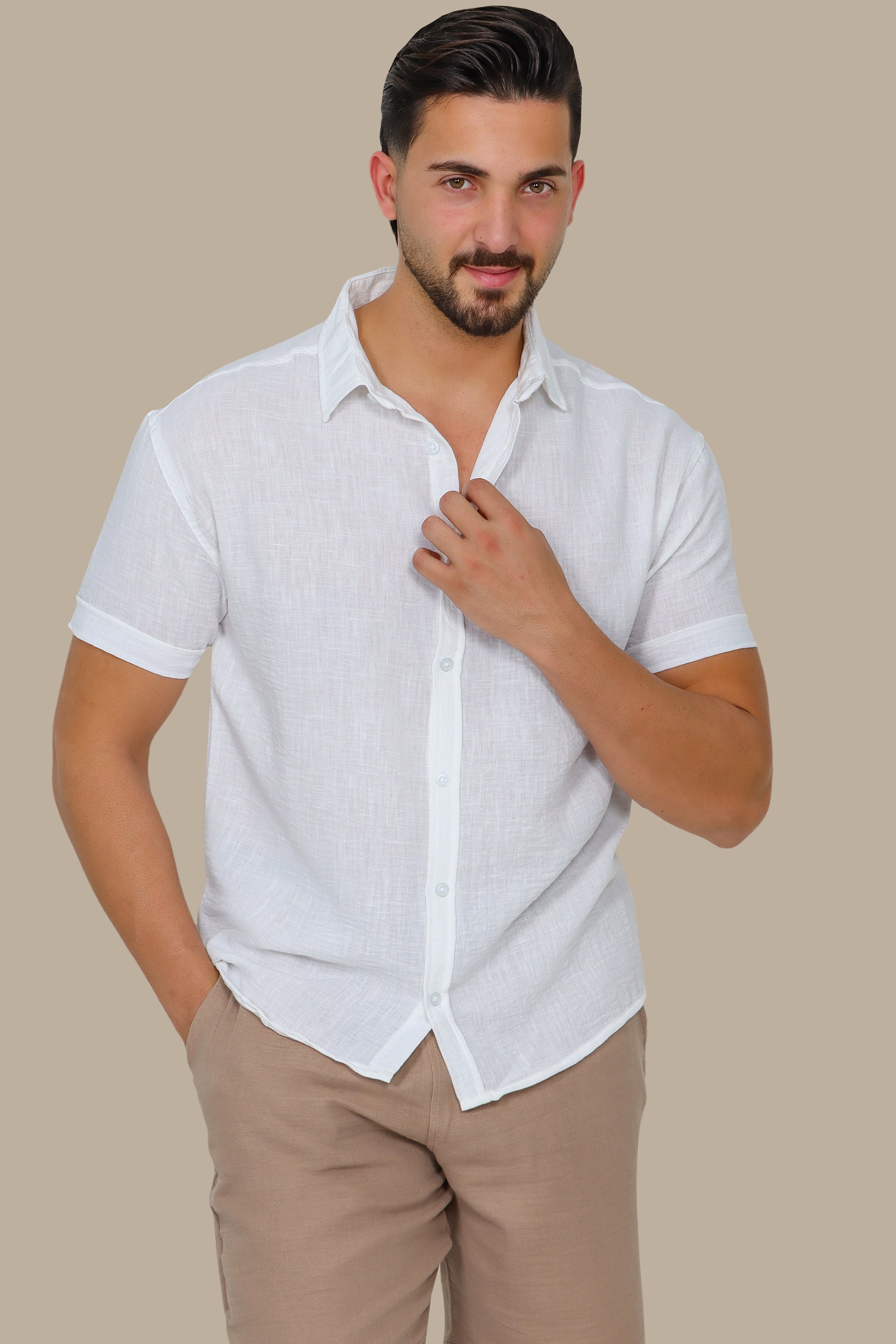 White Linen Aerobin Short Sleeve Shirt