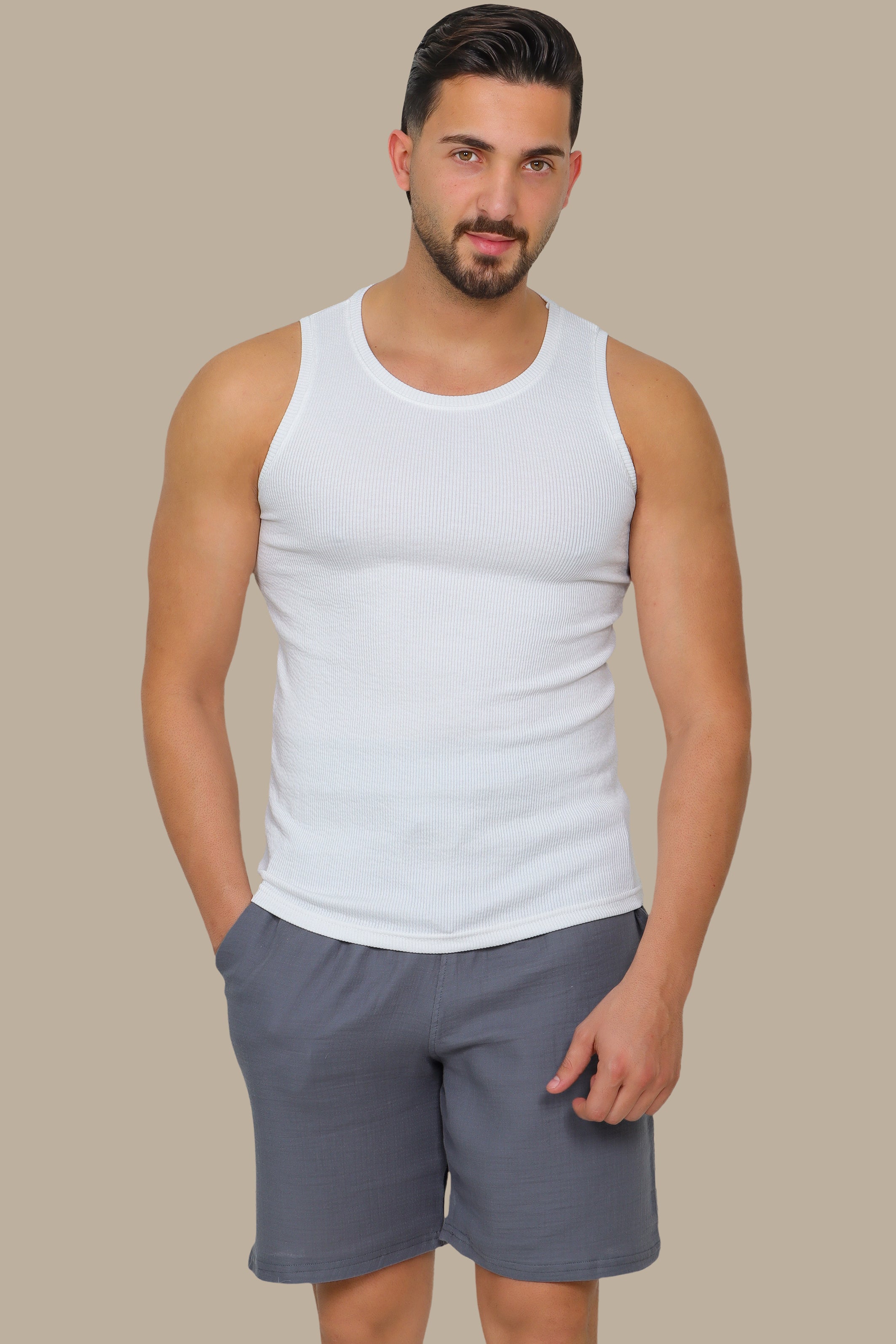 White Ribbed Basic I-Shirt