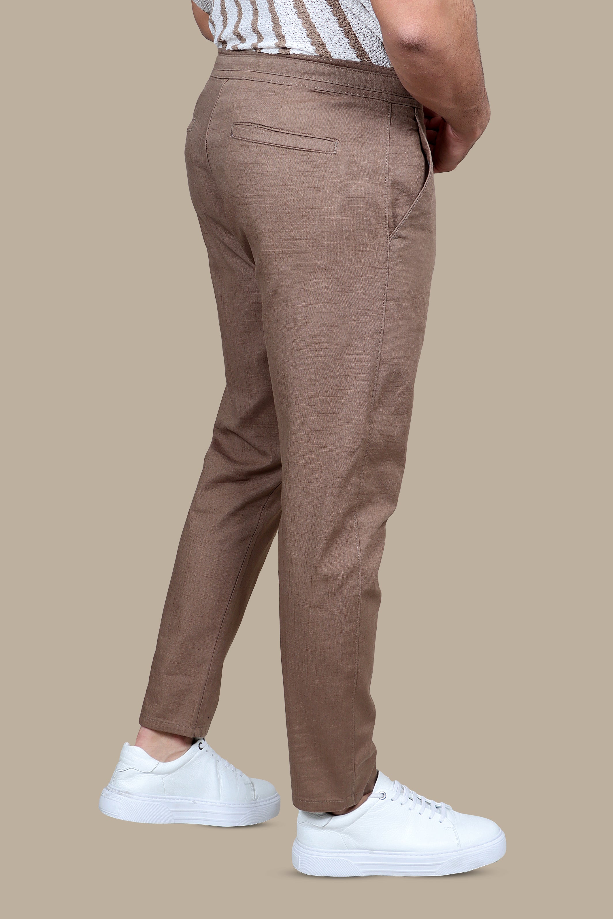 Café Terrace: Brown Linen Fil a Fil Pants