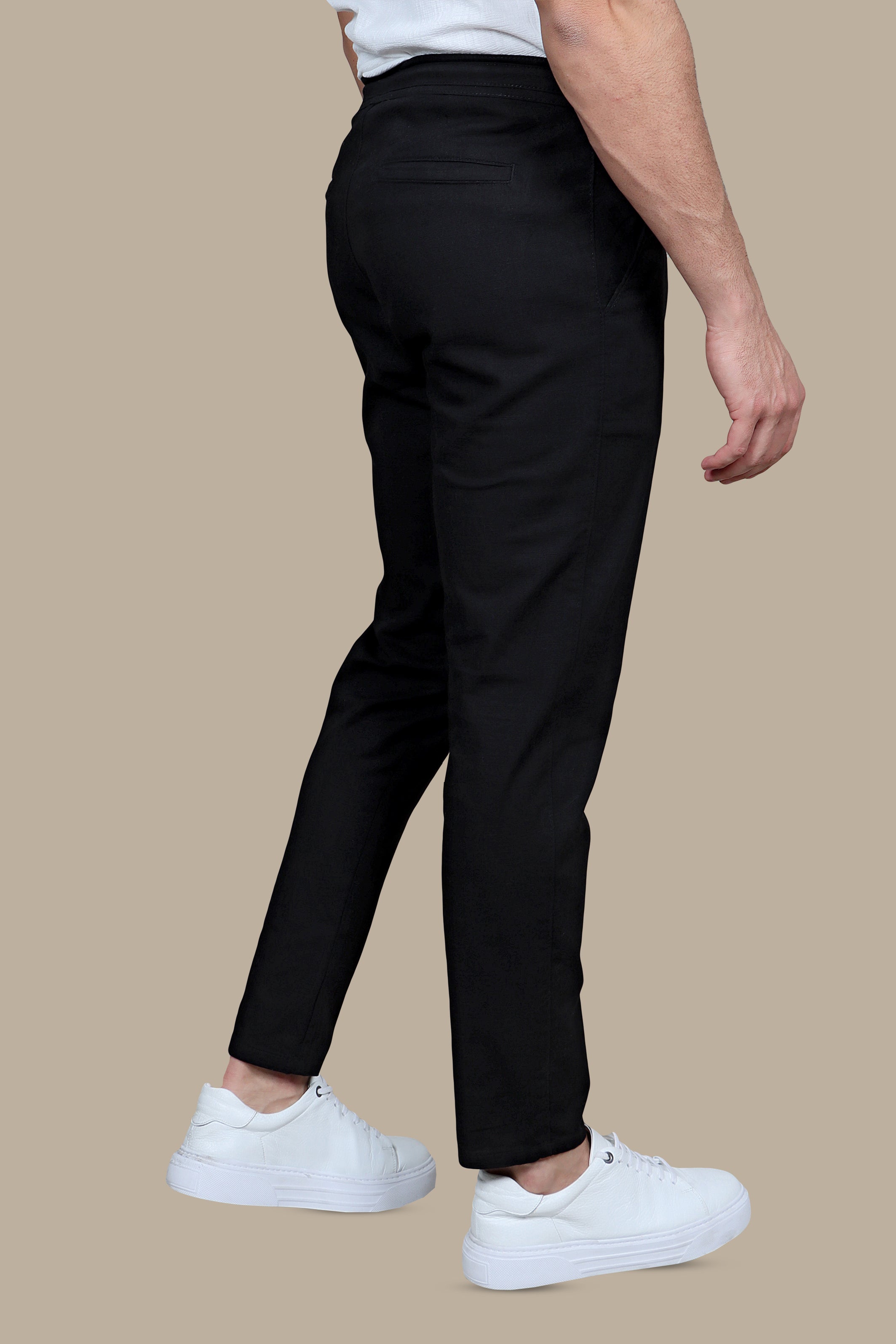 Midnight Elegance: Black Linen Fil a Fil Pants