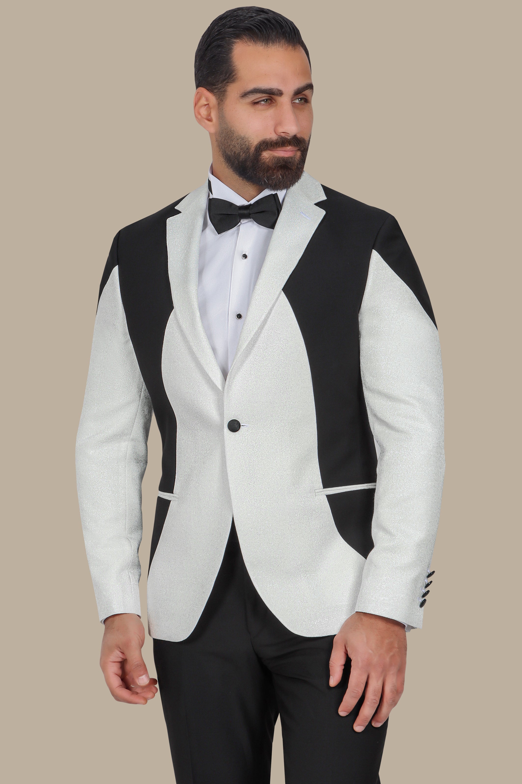 Off-White Tuxedo with Black Notch Lapel
