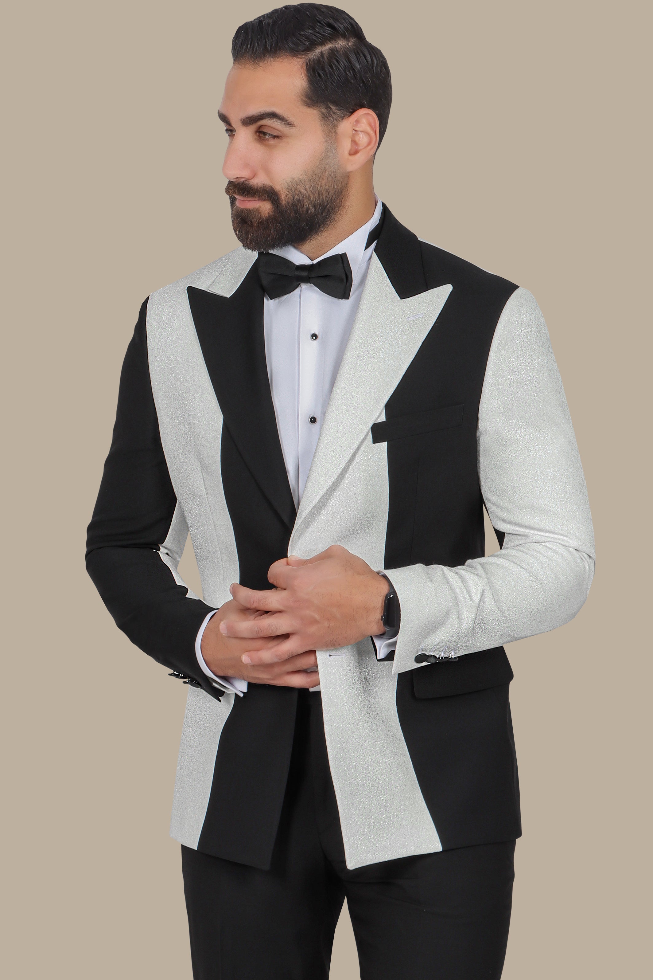 Off-White Tuxedo with Black Peak Lapel