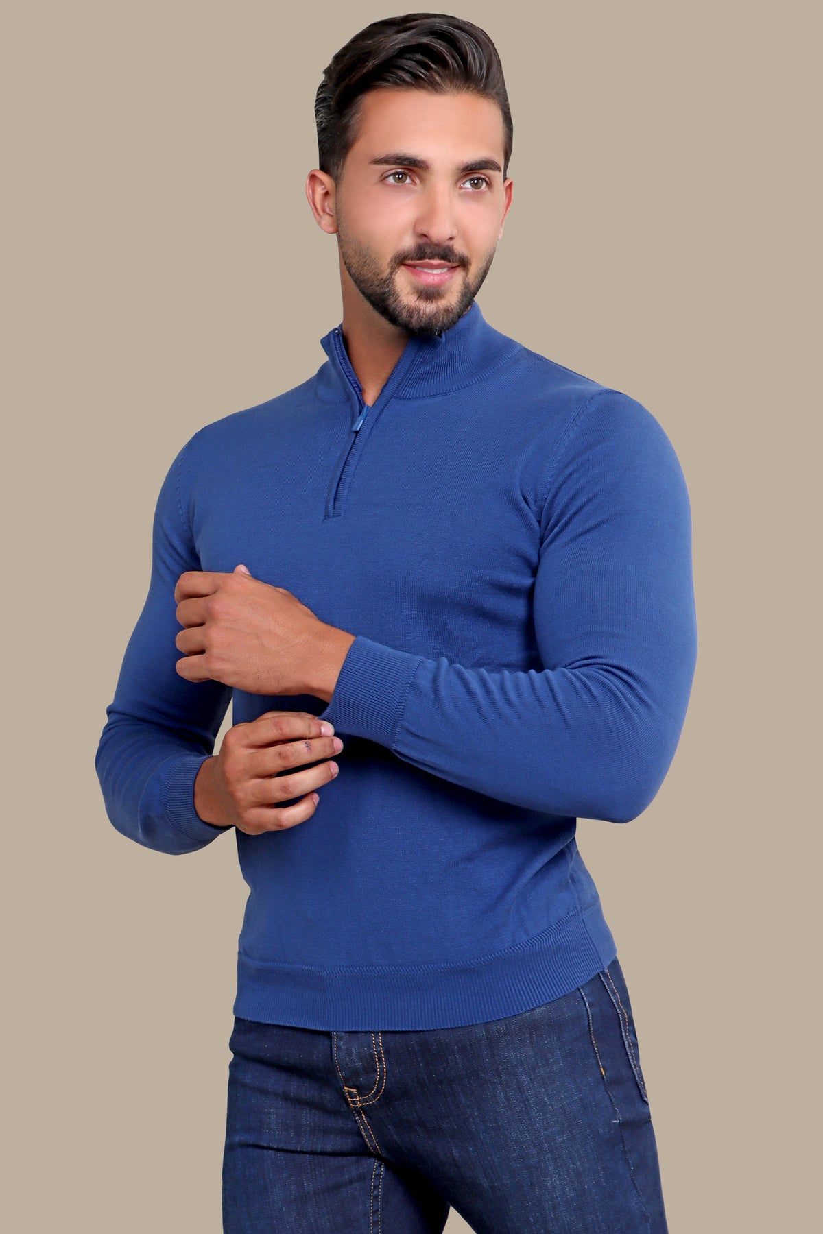 Cotton Sweater with Half Zipper