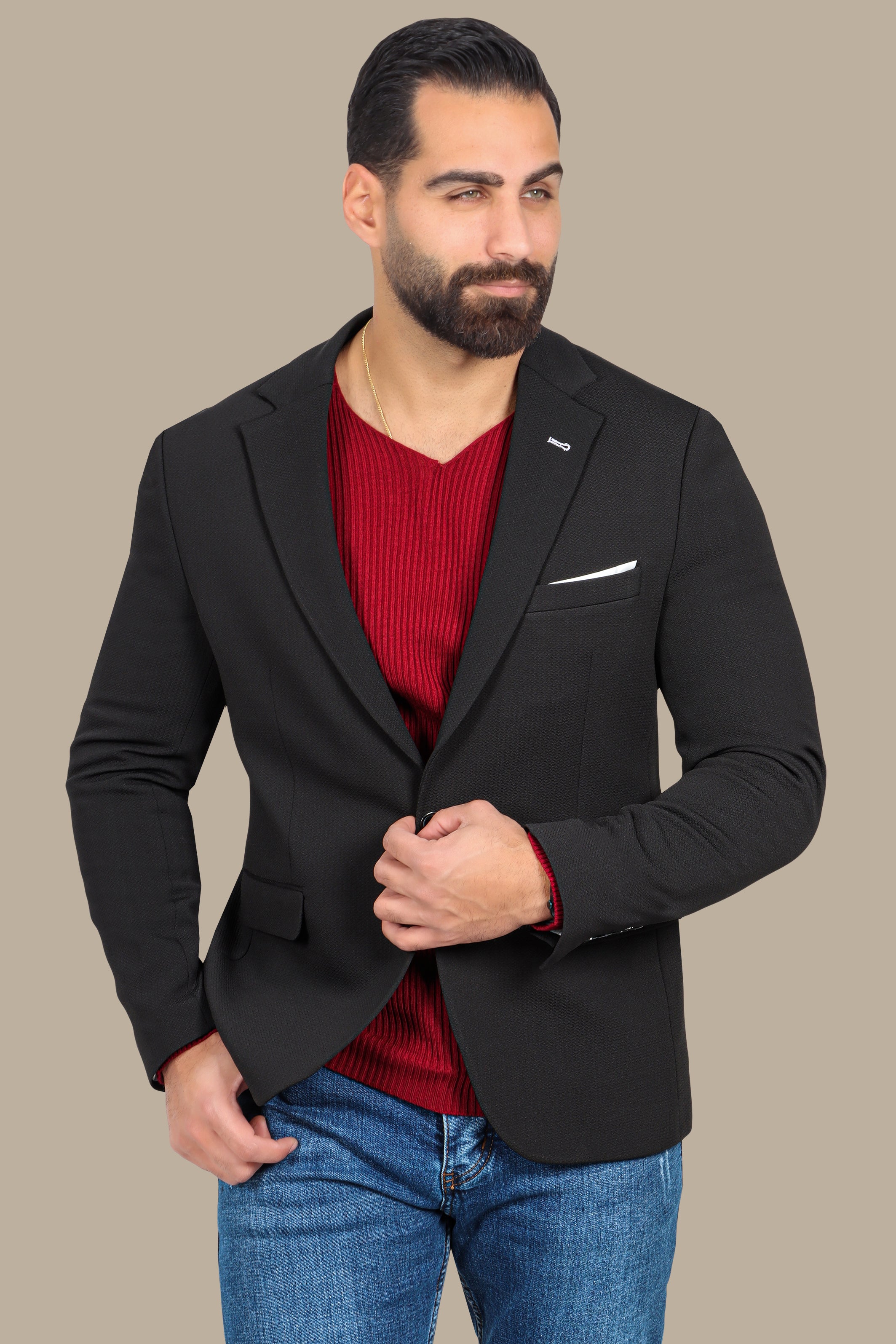 Timeless Elegance: Black Structured Notch Lapel Blazer