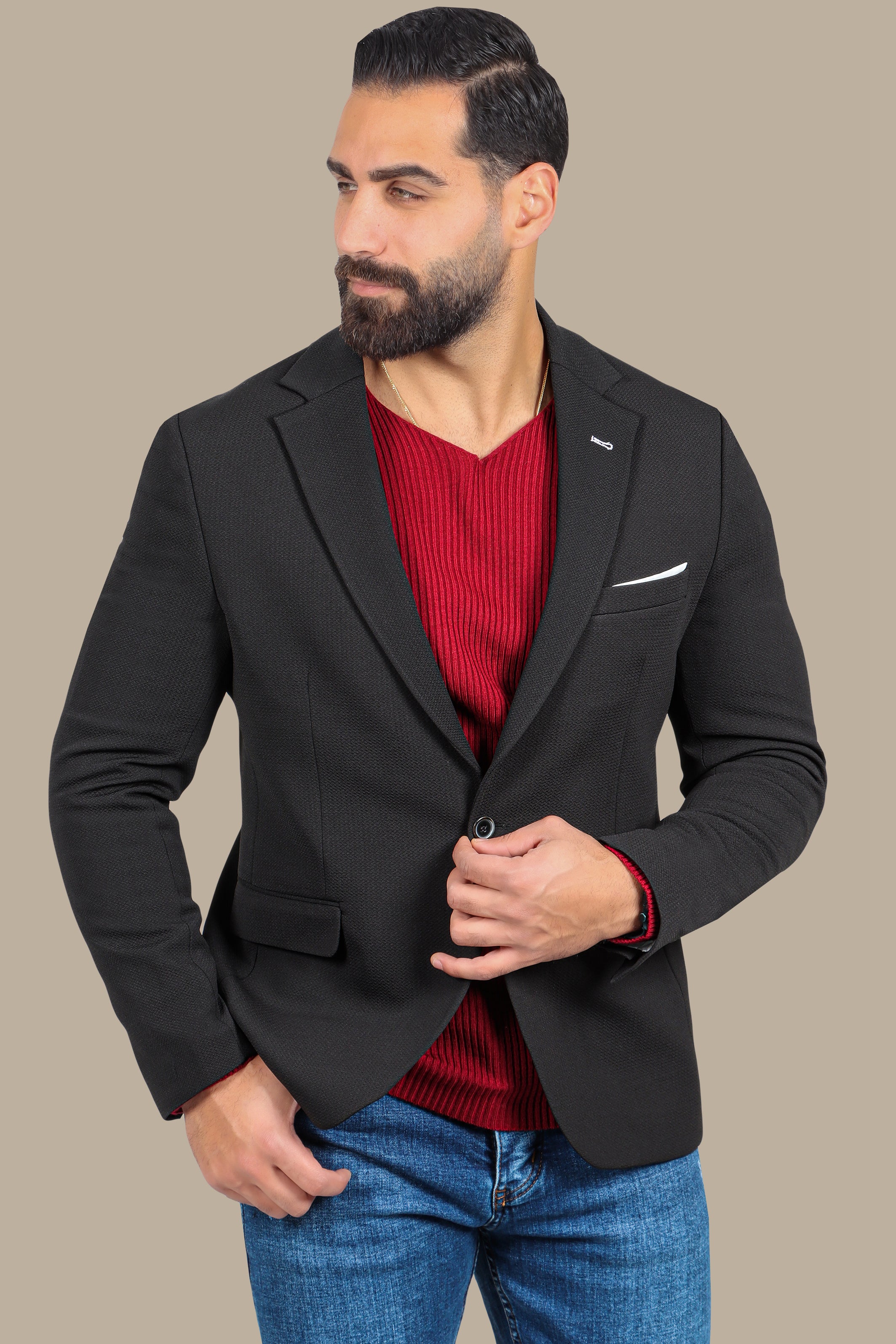 Timeless Elegance: Black Structured Notch Lapel Blazer
