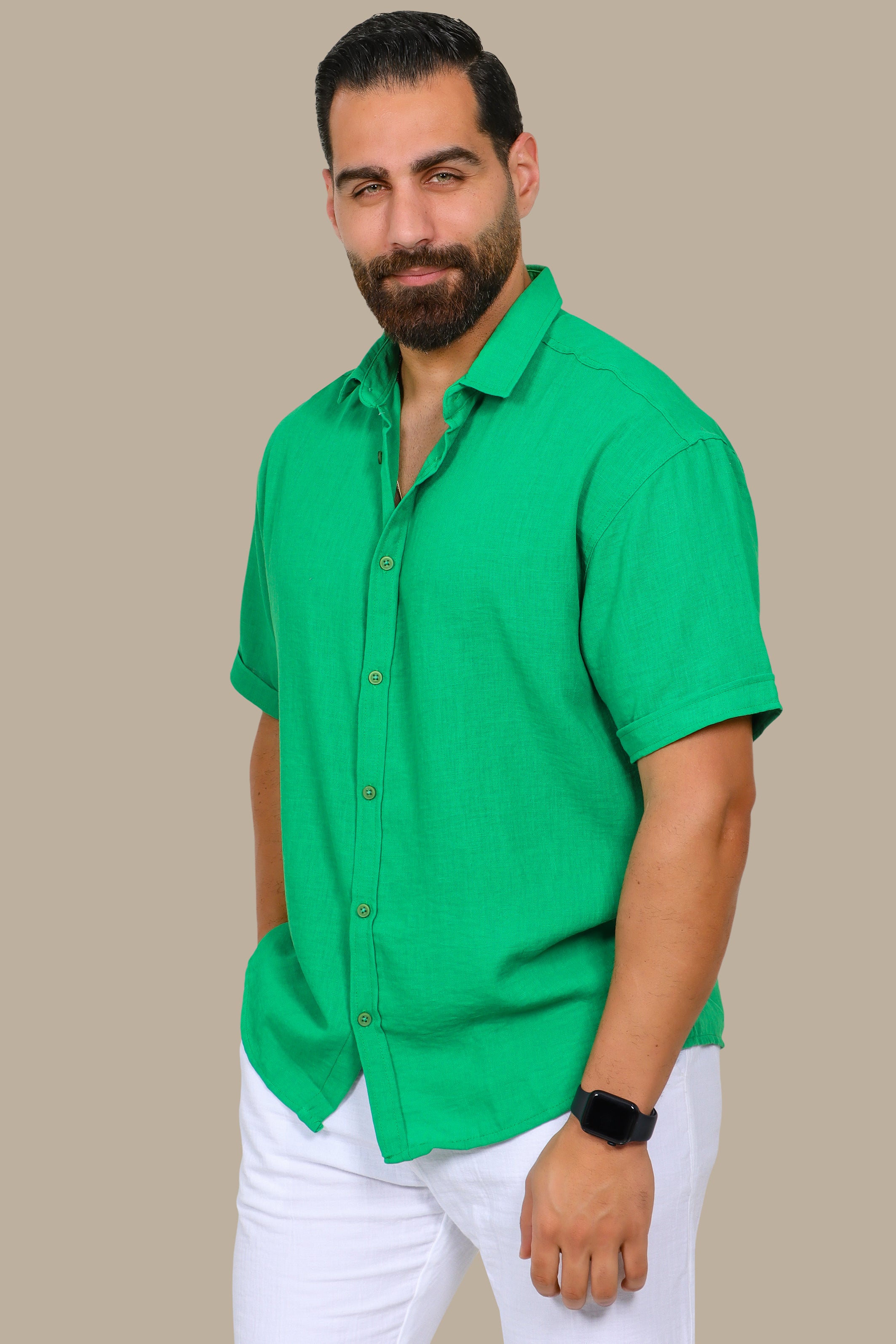 Green Linen Aerobin Short-Sleeve Shirt