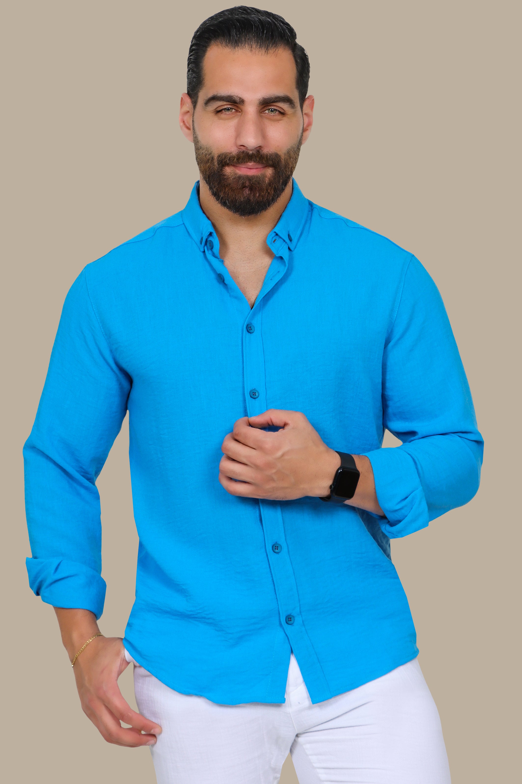 Turquoise Linen Aerobin Button-Down Shirt