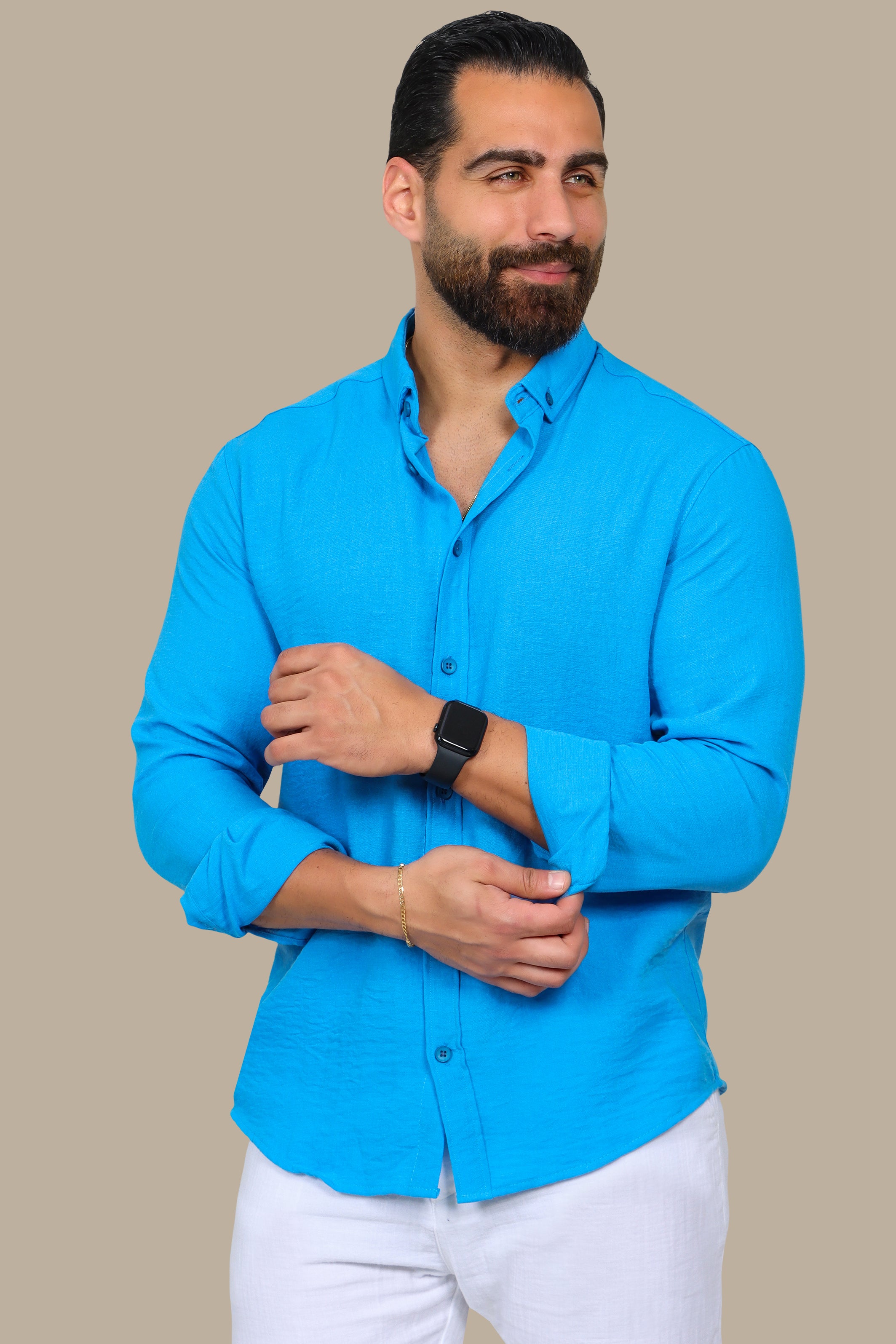 Turquoise Linen Aerobin Button-Down Shirt