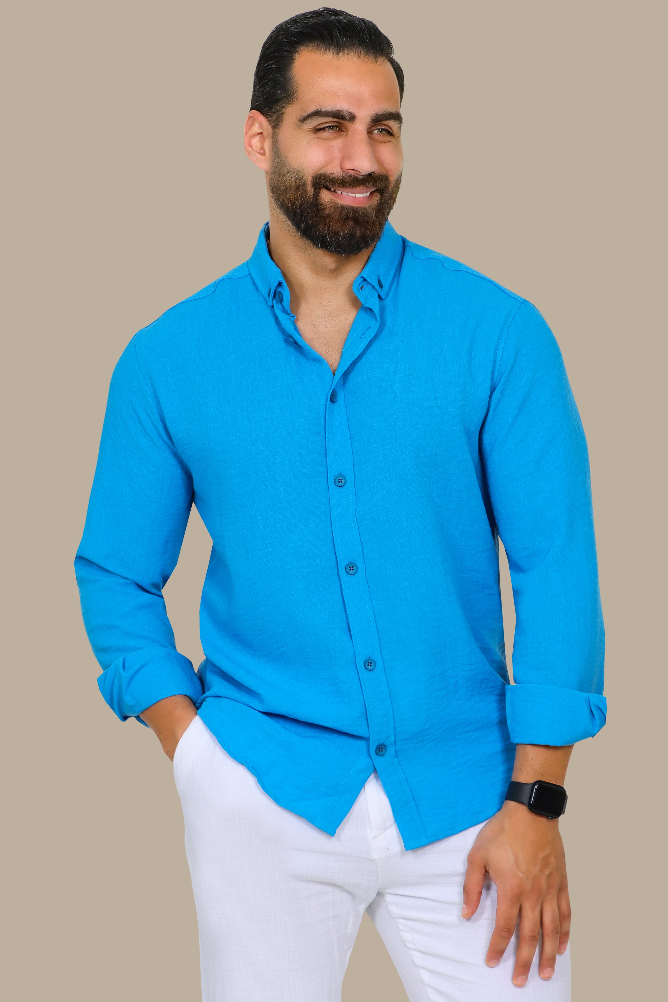 Turquoise Linen Aerobin Button-Down Shirt