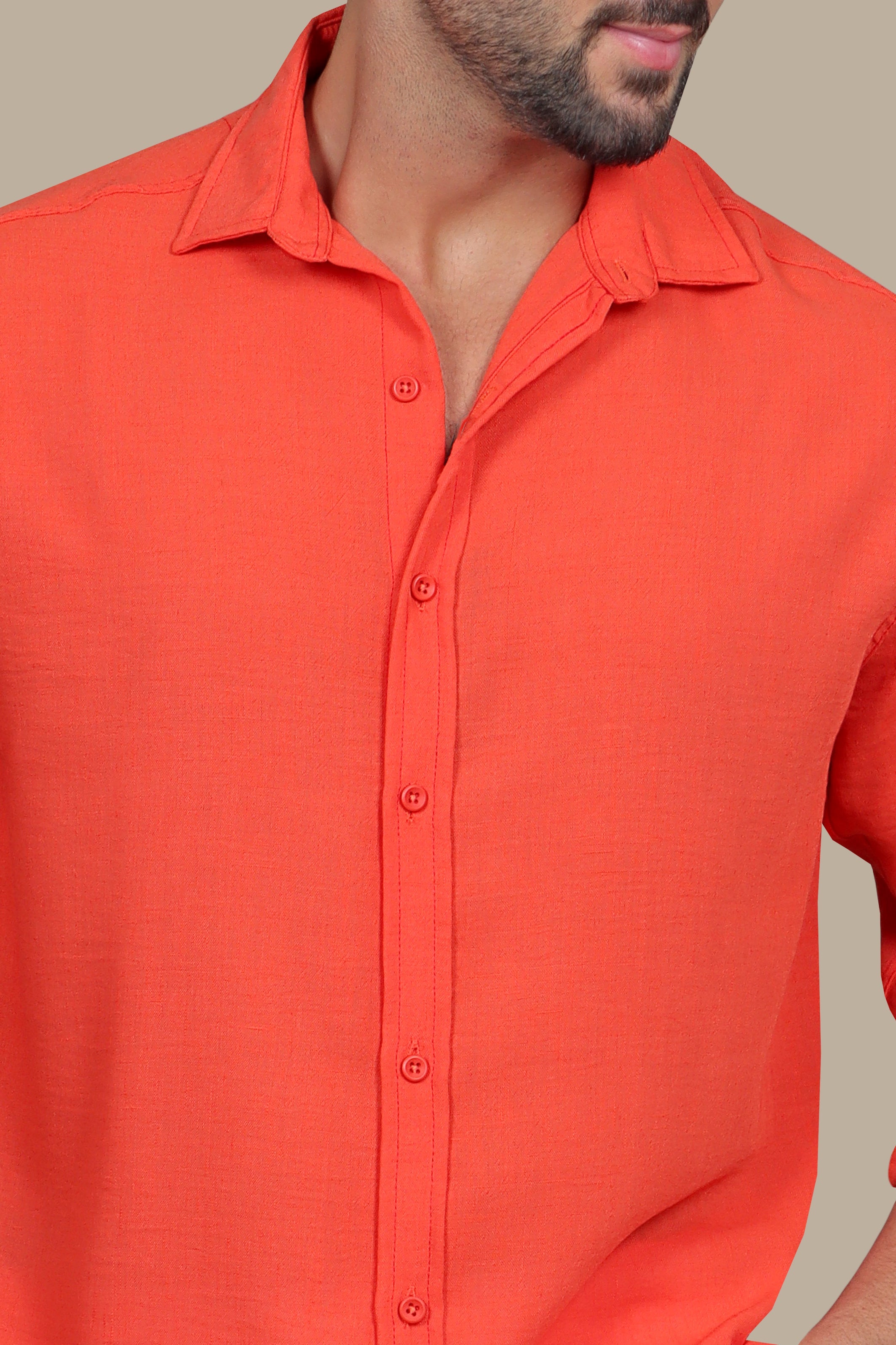 Coral Comfort: Long Sleeve Plain Linen Shirt