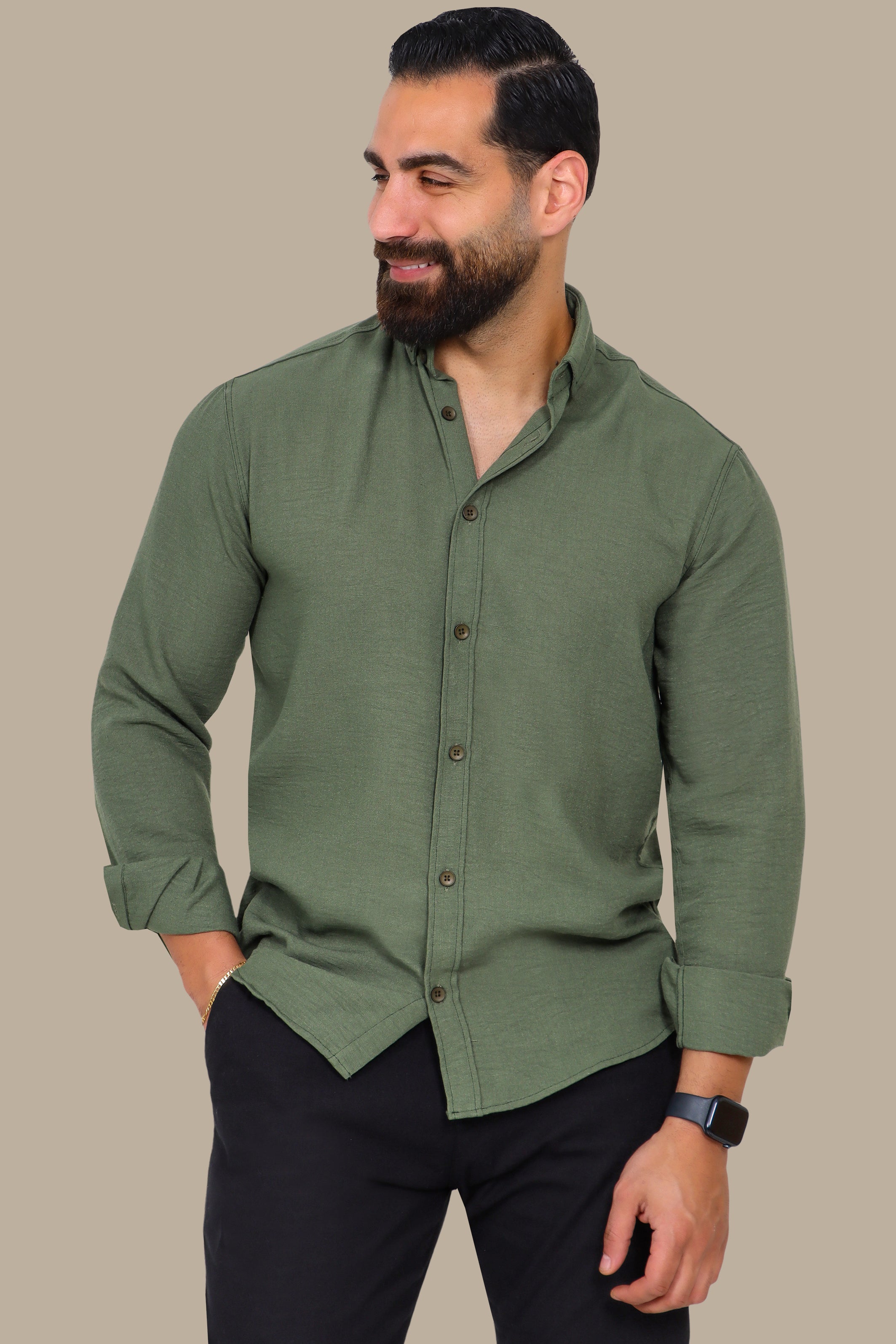 Khaki Linen Aerobin Button-Down Shirt