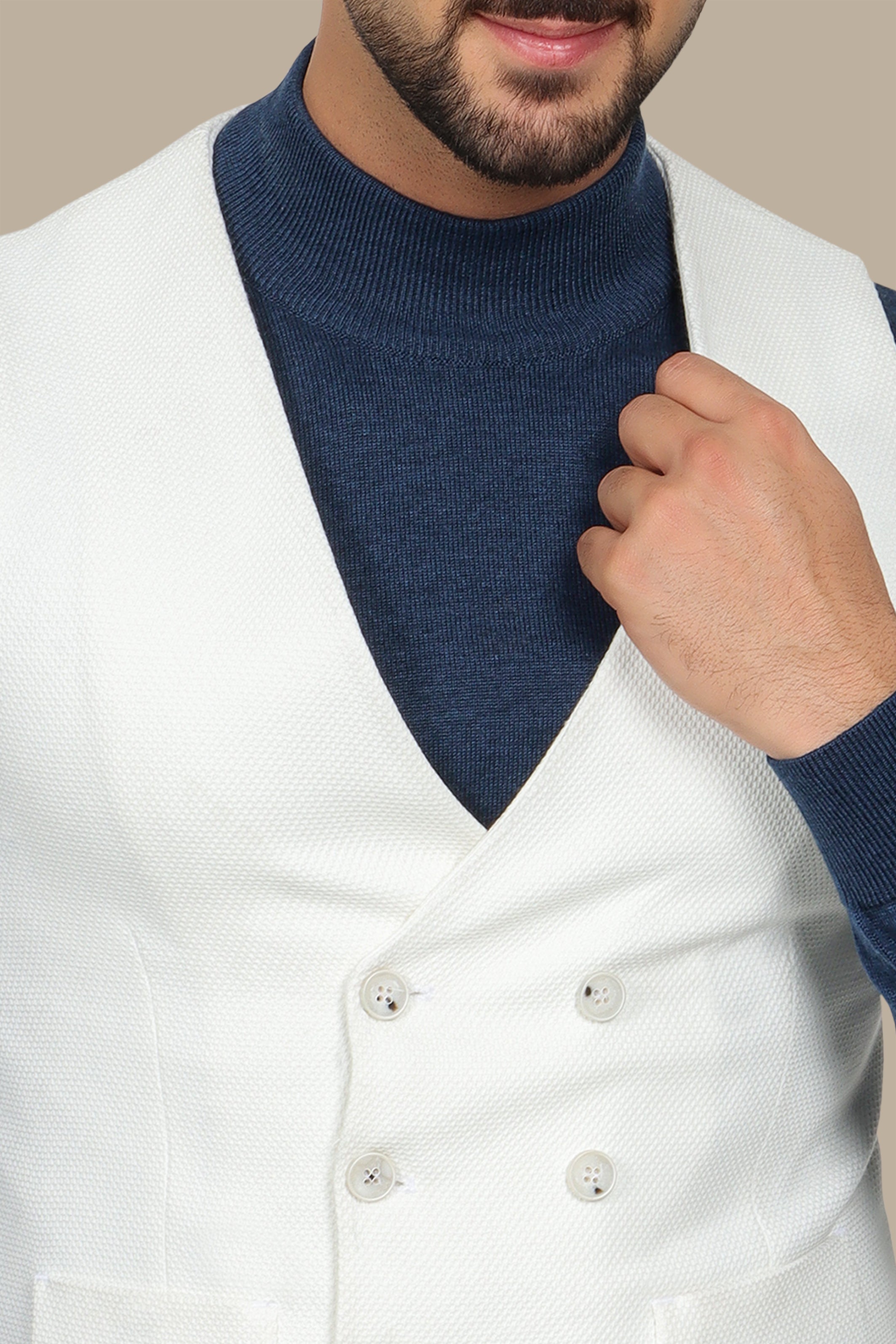 Double-Breasted Piqué Vest in White