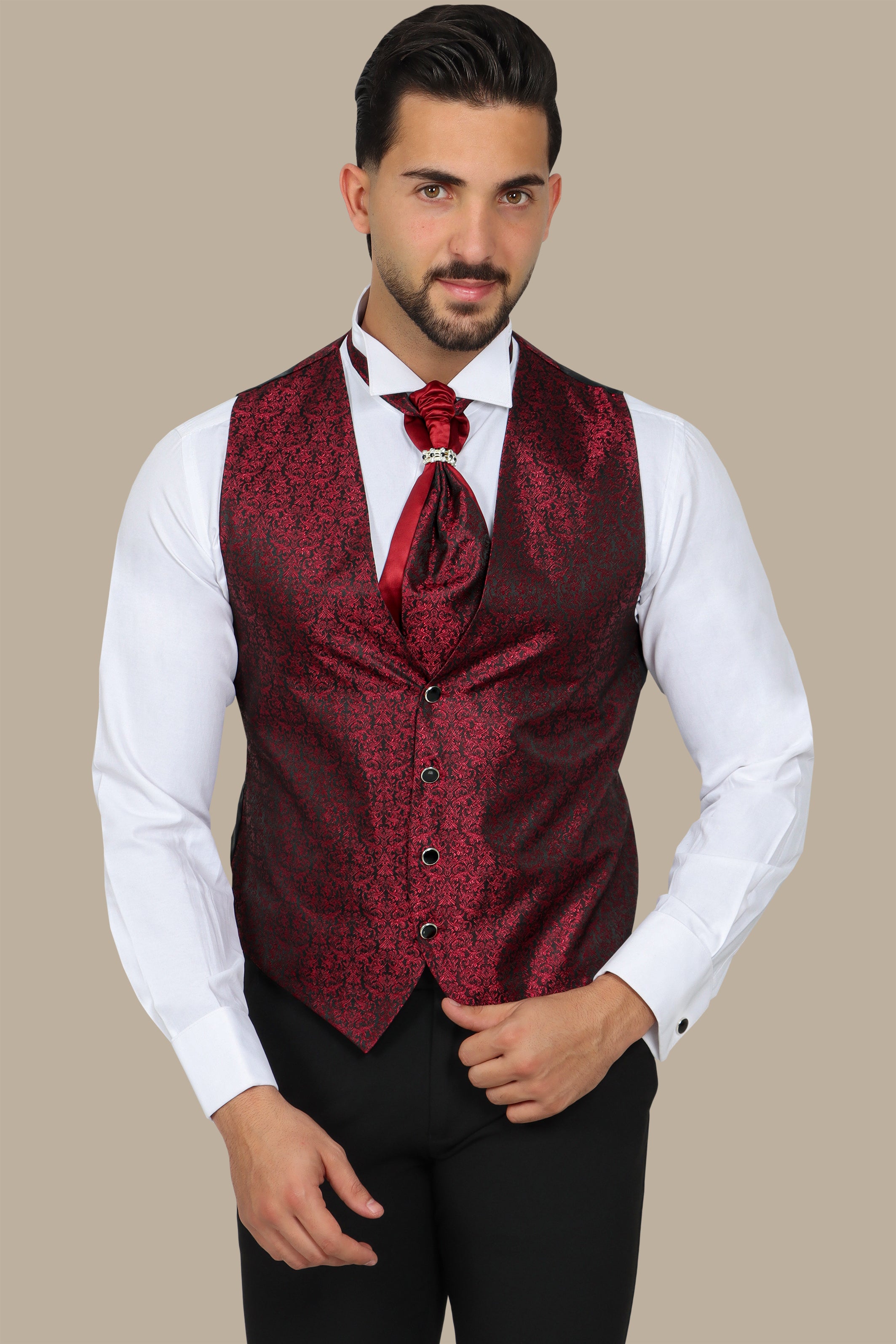 Burgundy Jacquard Vest 2-Piece Set