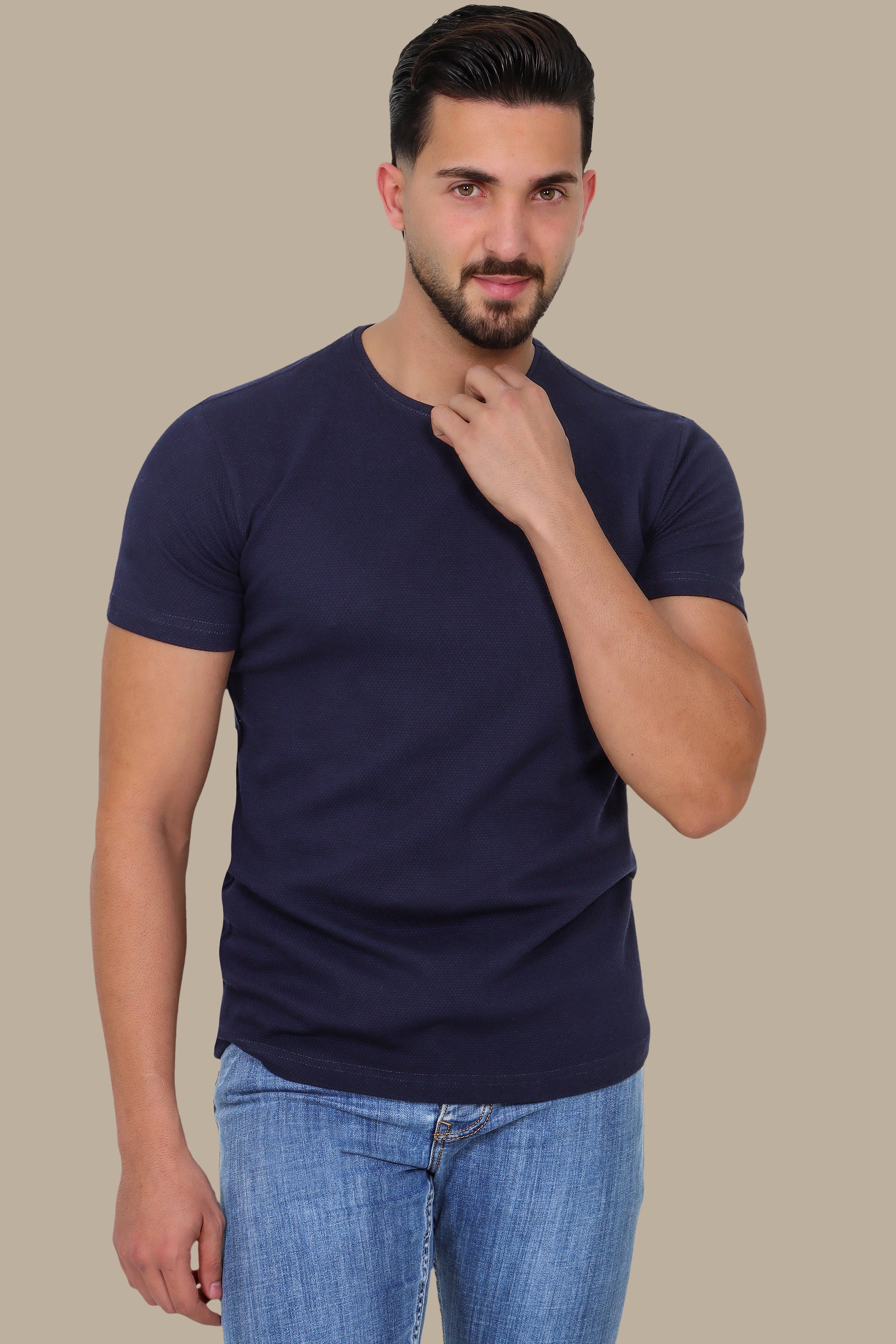 Navy Bubble Pattern Round Neck T-Shirt