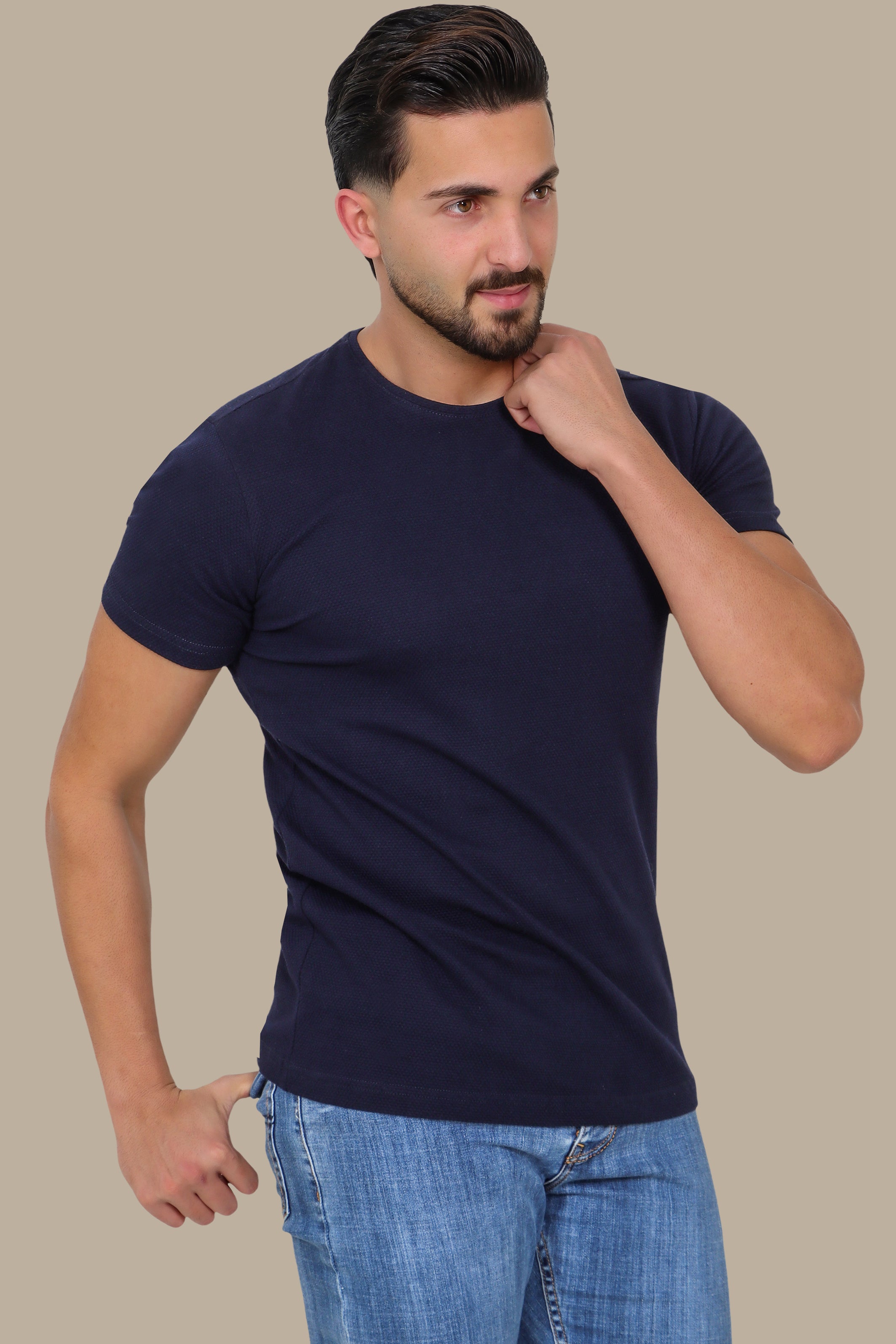 Navy Bubble Pattern Round Neck T-Shirt
