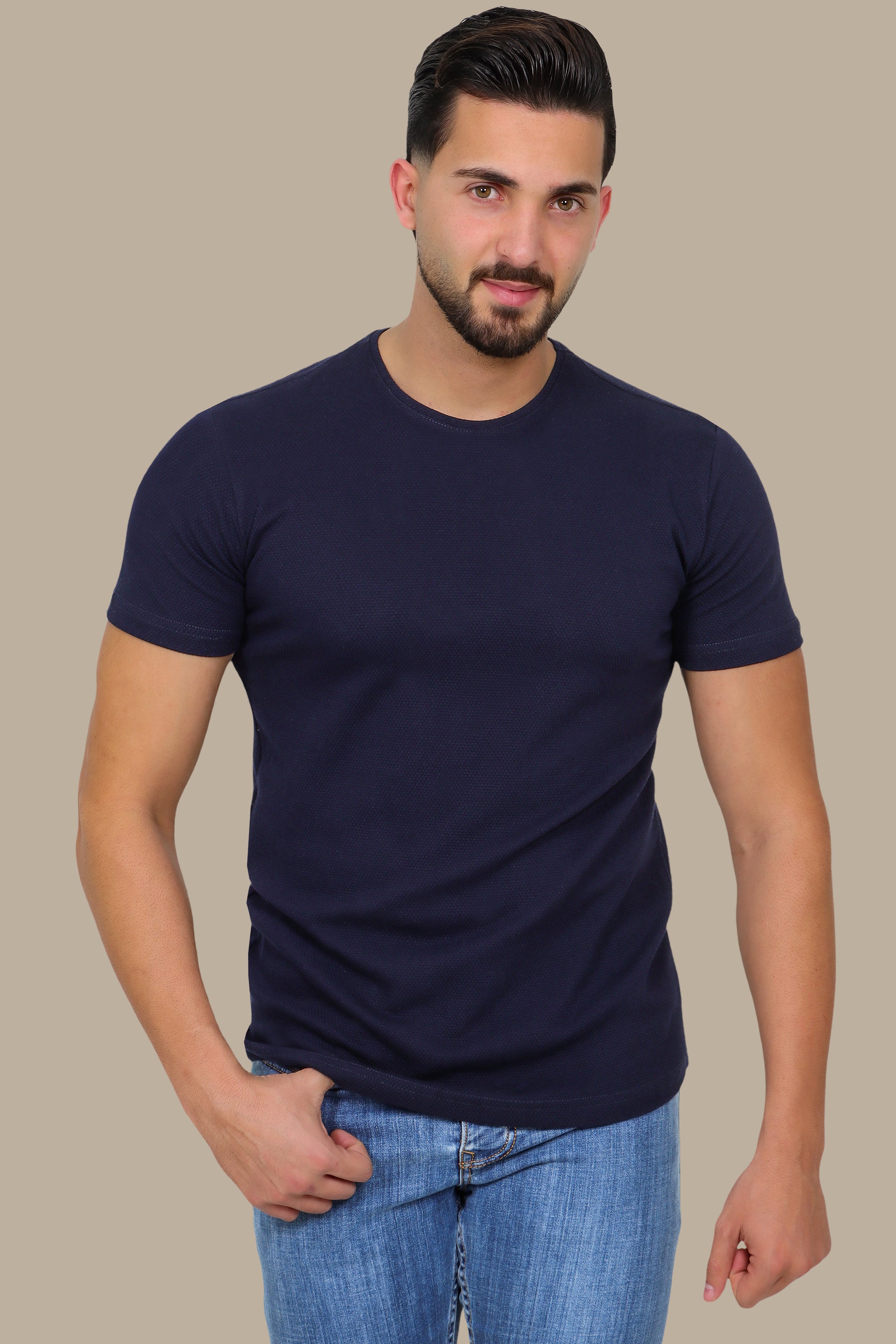Navy Bubble Pattern Round Neck T-Shirt