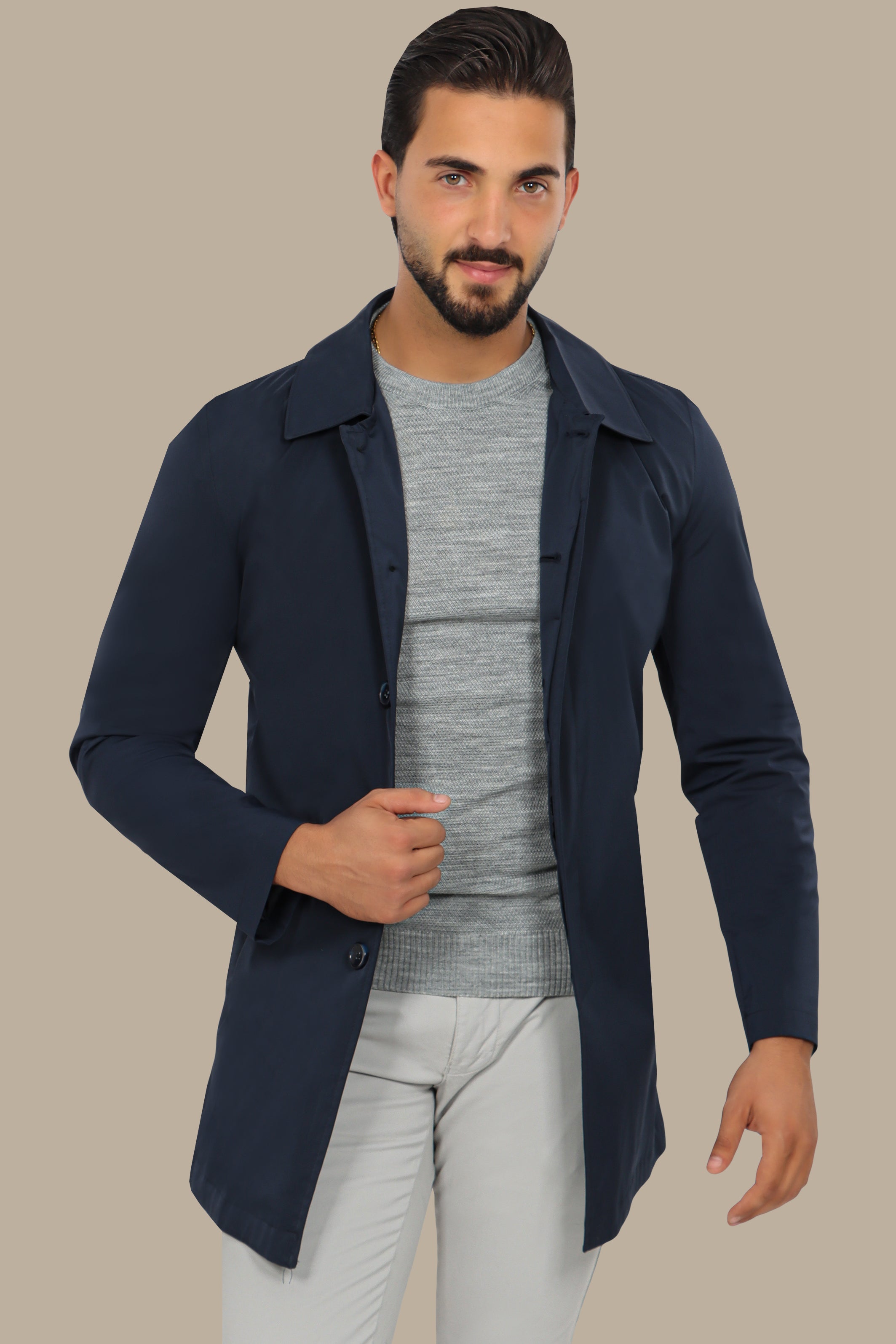 Navy Horizon: Long Parka Jacket