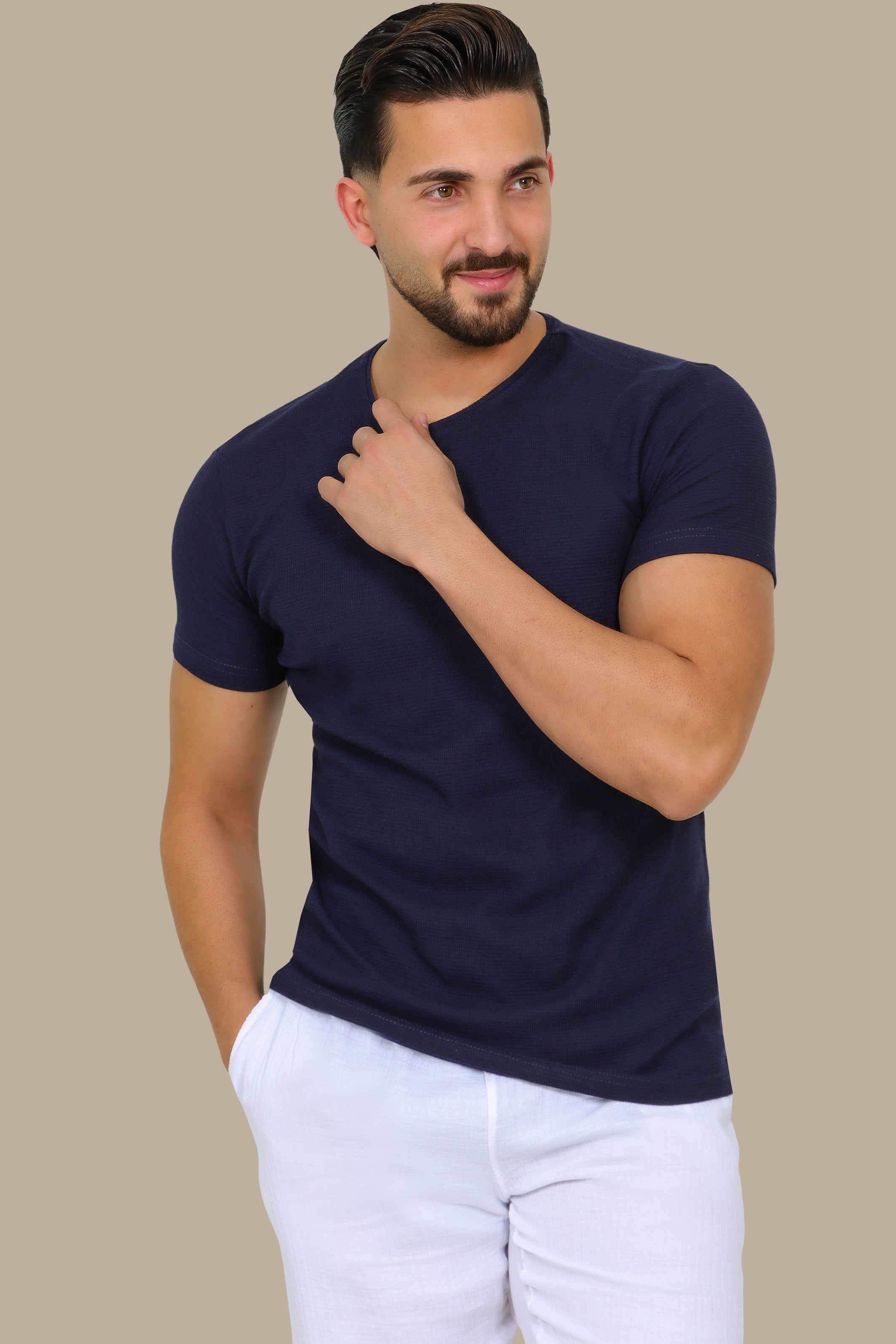 Navy Square Pattern T-Shirt