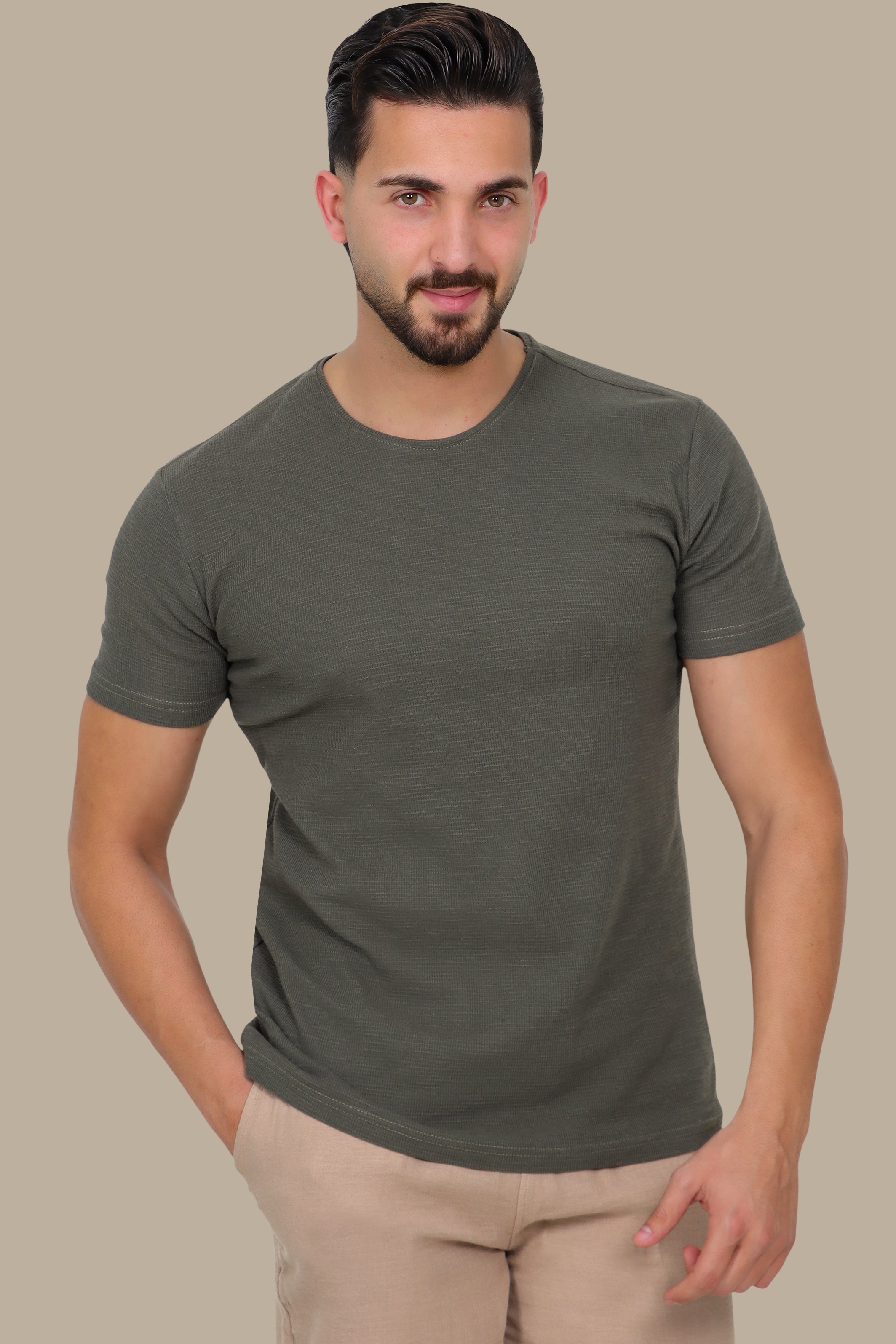 Khaki Square Structured T-Shirt