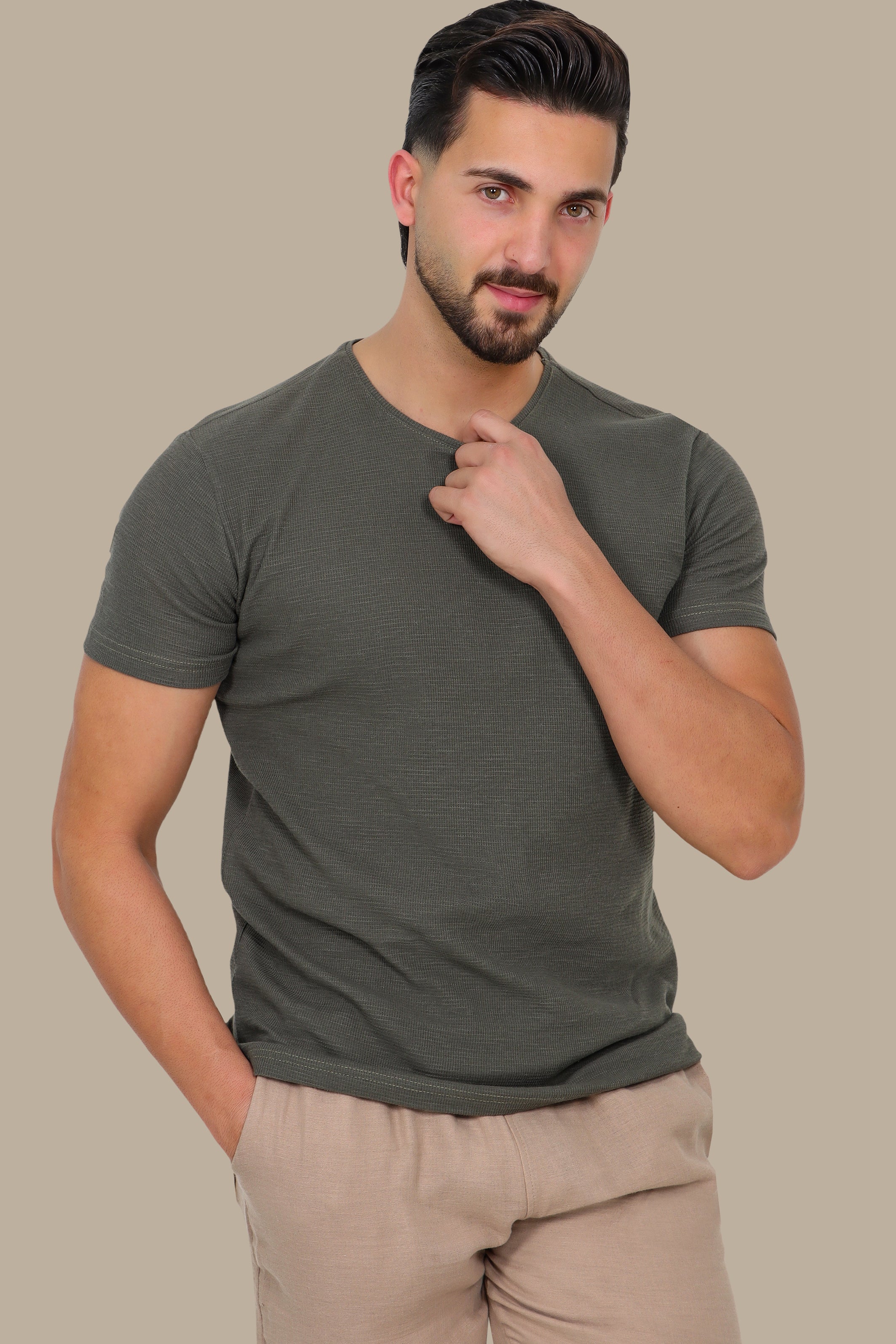 Khaki Square Structured T-Shirt