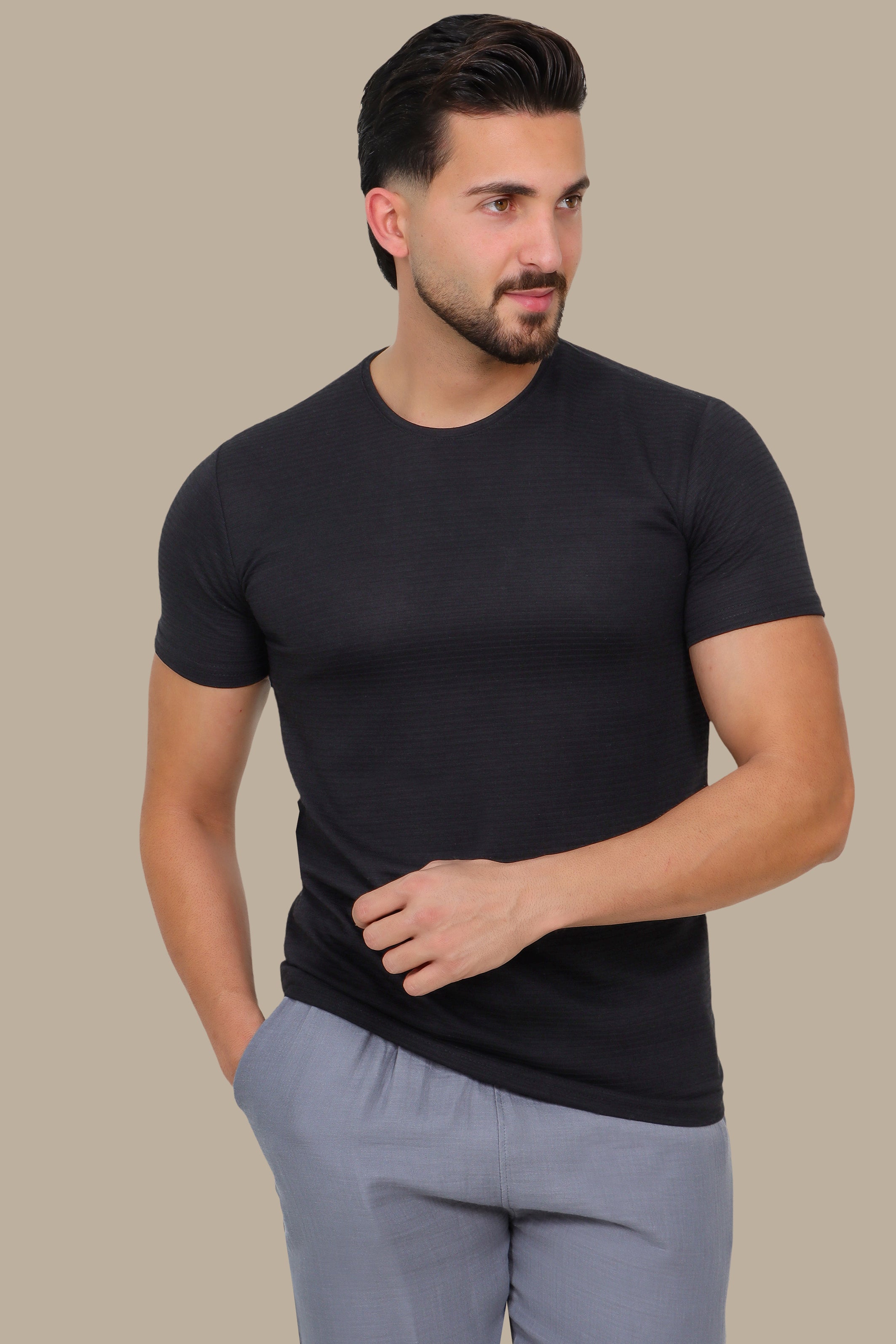 Black Ribbed Short Sleeve T-Shirt