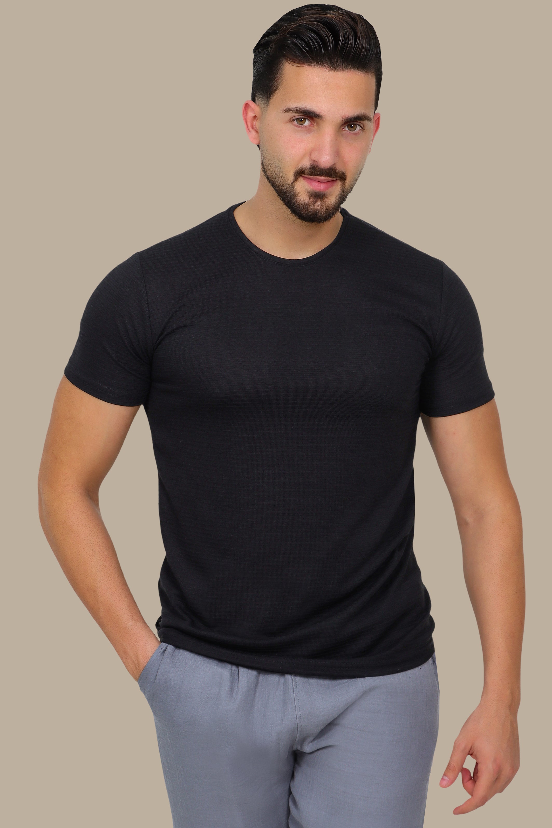 Black Ribbed Short Sleeve T-Shirt