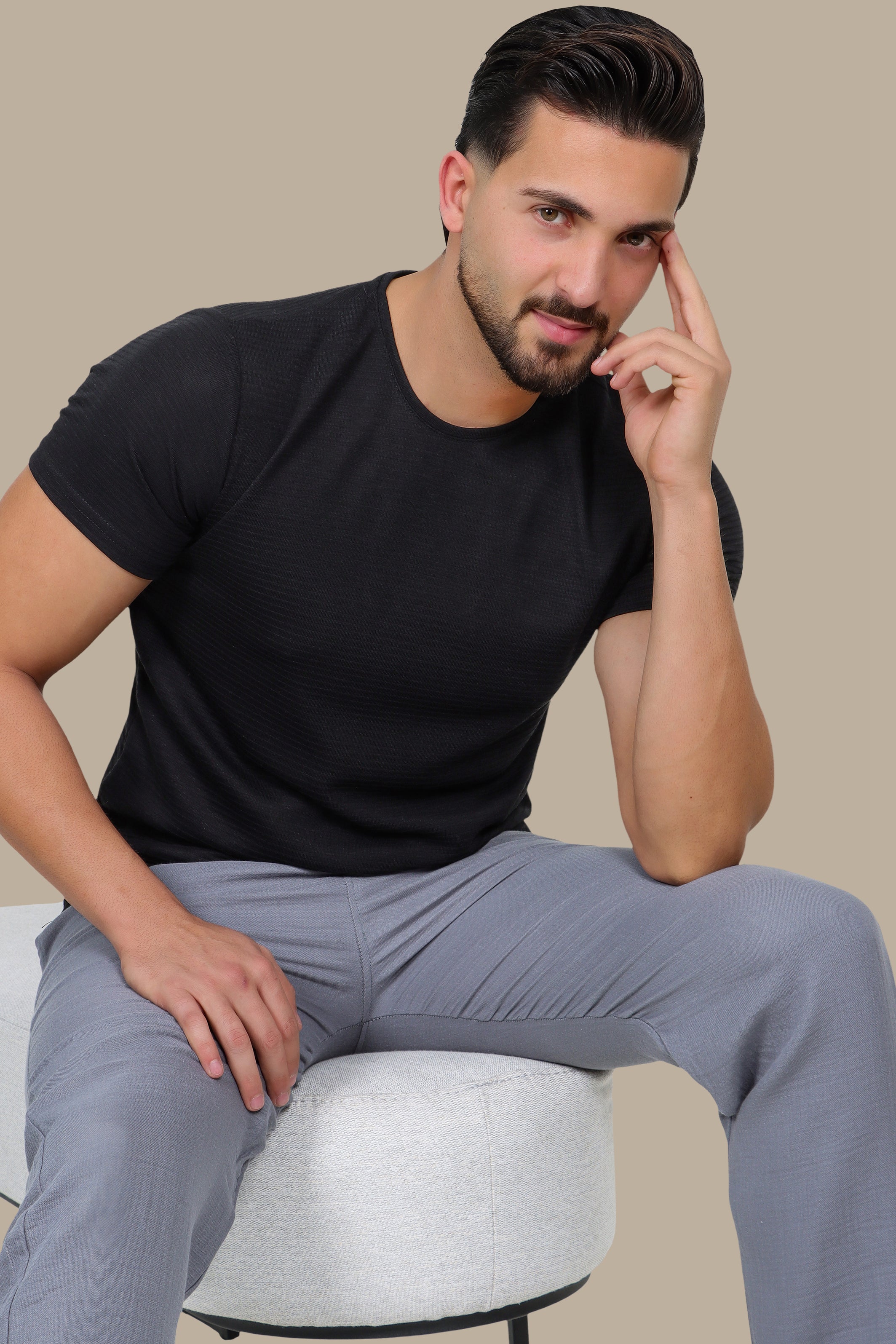 Black Ribbed Short Sleeve T-Shirt