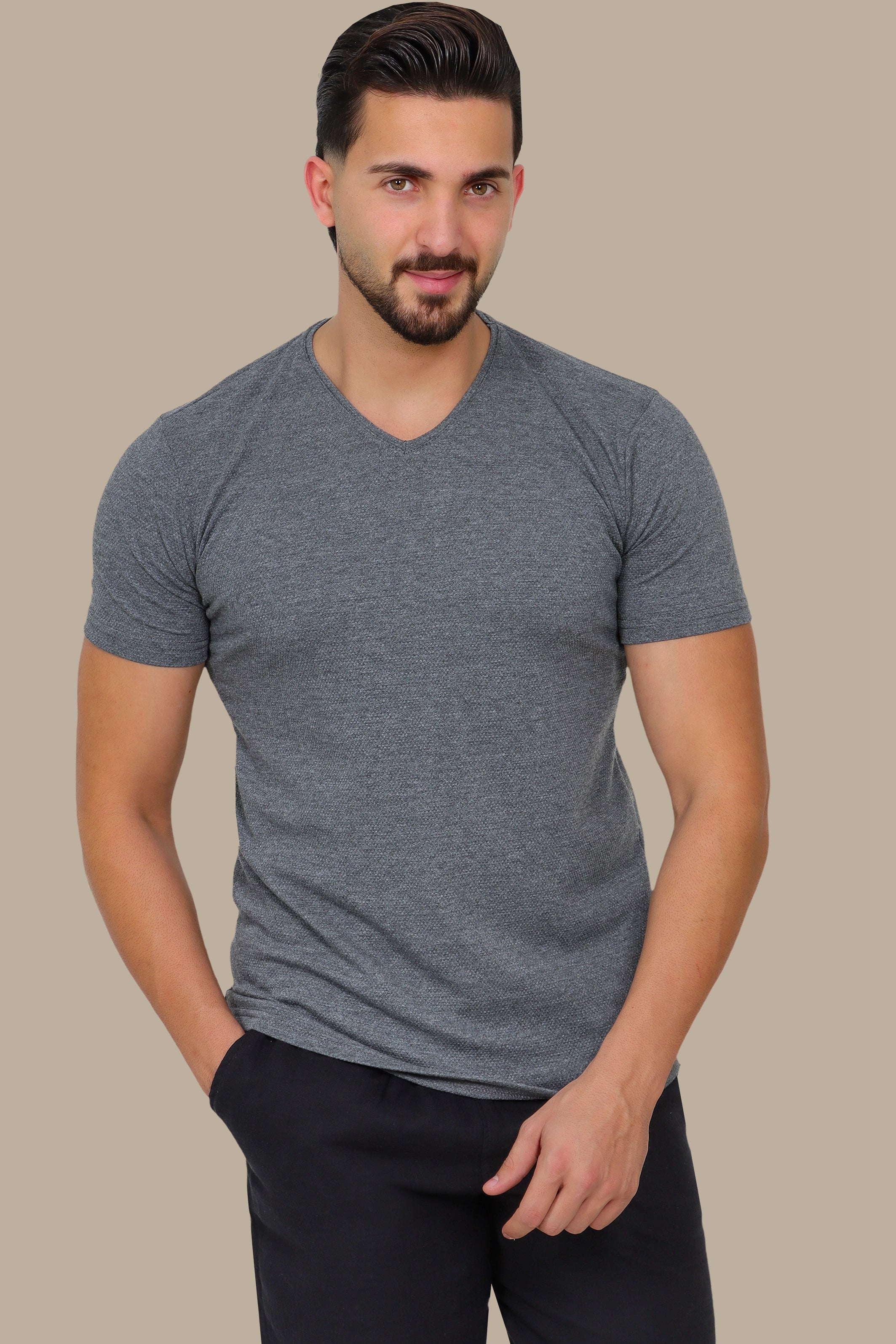Grey Bubble Pattern V-Neck T-Shirt