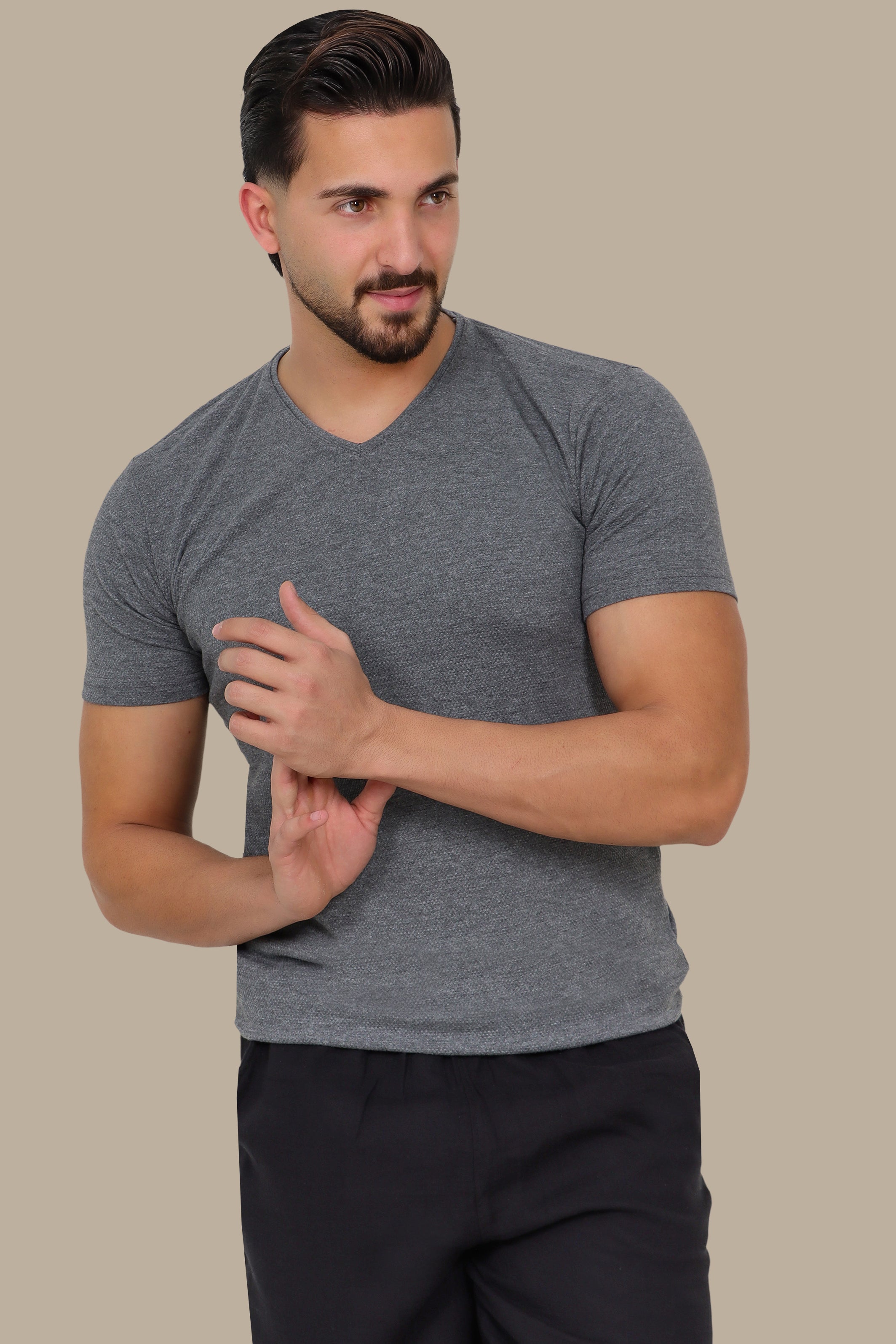 Grey Bubble Pattern V-Neck T-Shirt