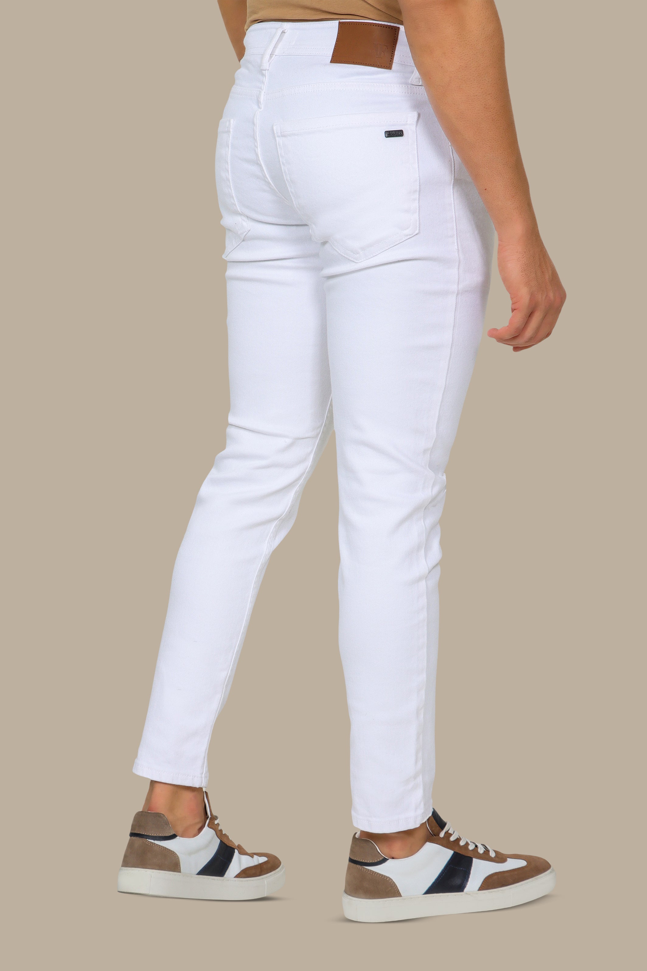 White Slim Fit Jeans with Knee Rips