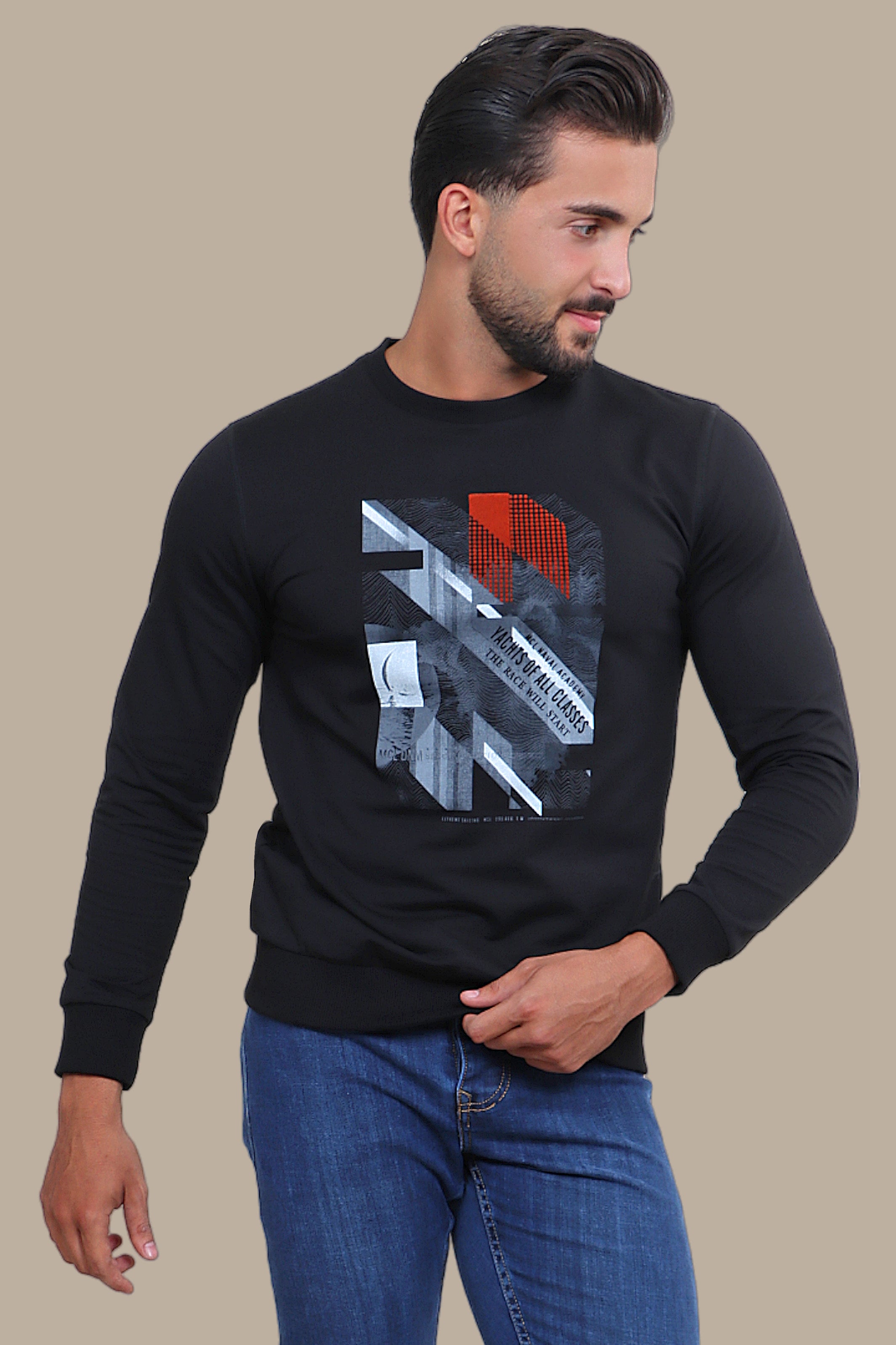 Nautical Vibes: Black Yachts Printed Sweatshirt