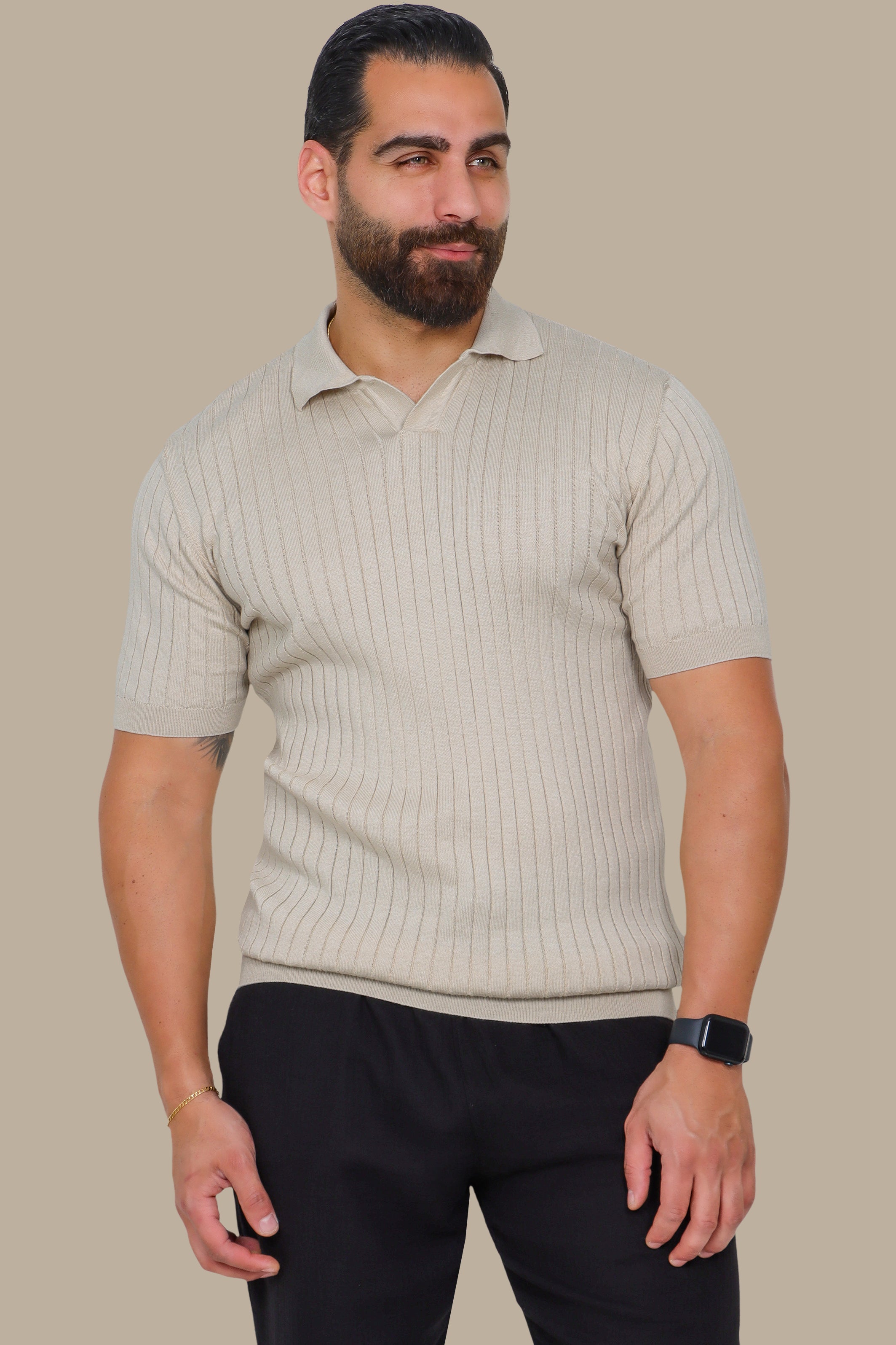 Beige Mercerized Ribbed Polo