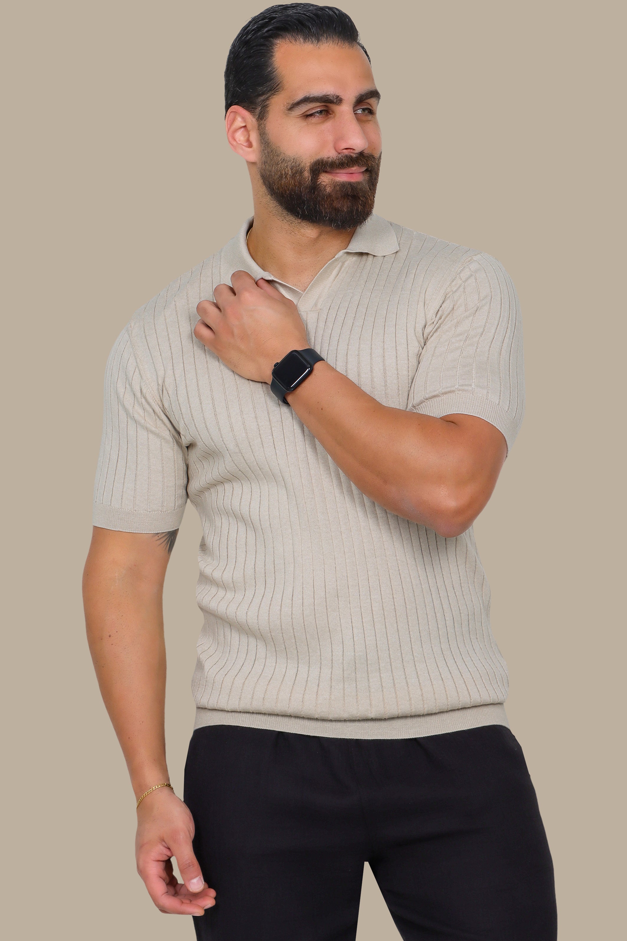 Beige Mercerized Ribbed Polo