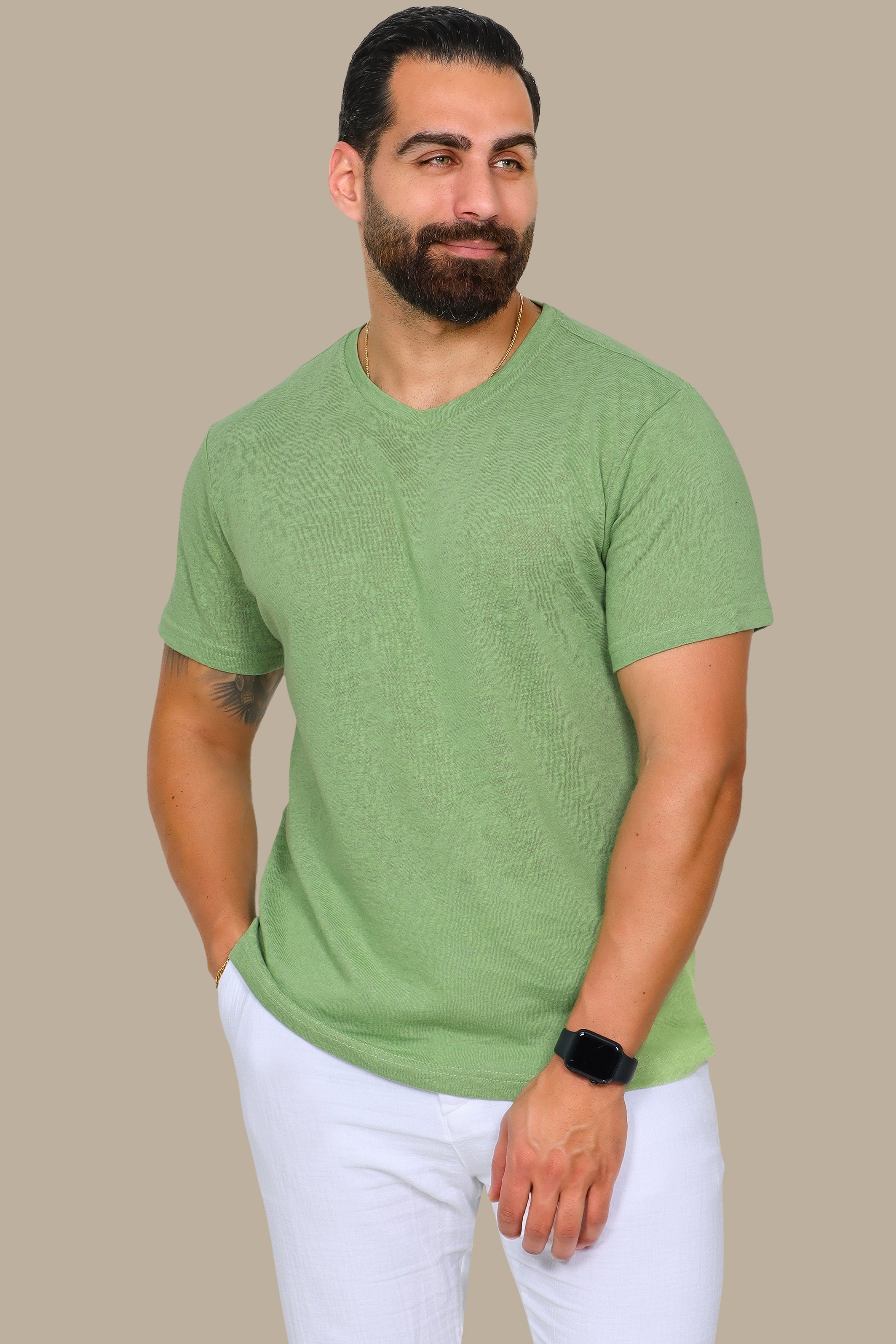 Linen Short Sleeve Round Neck T-Shirt