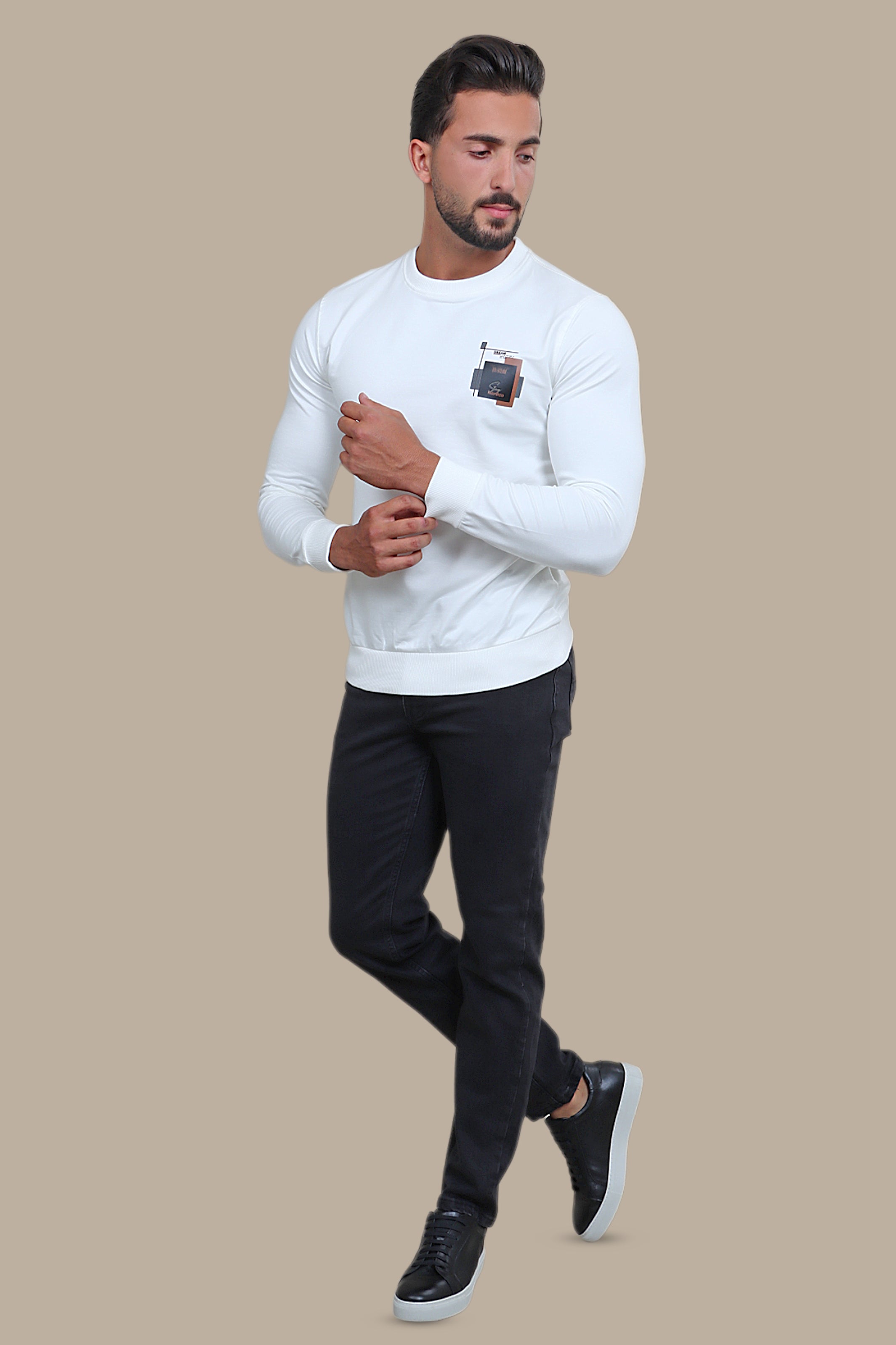 Dreams in Alabaster: The Lavish White Printed Sweatshirt