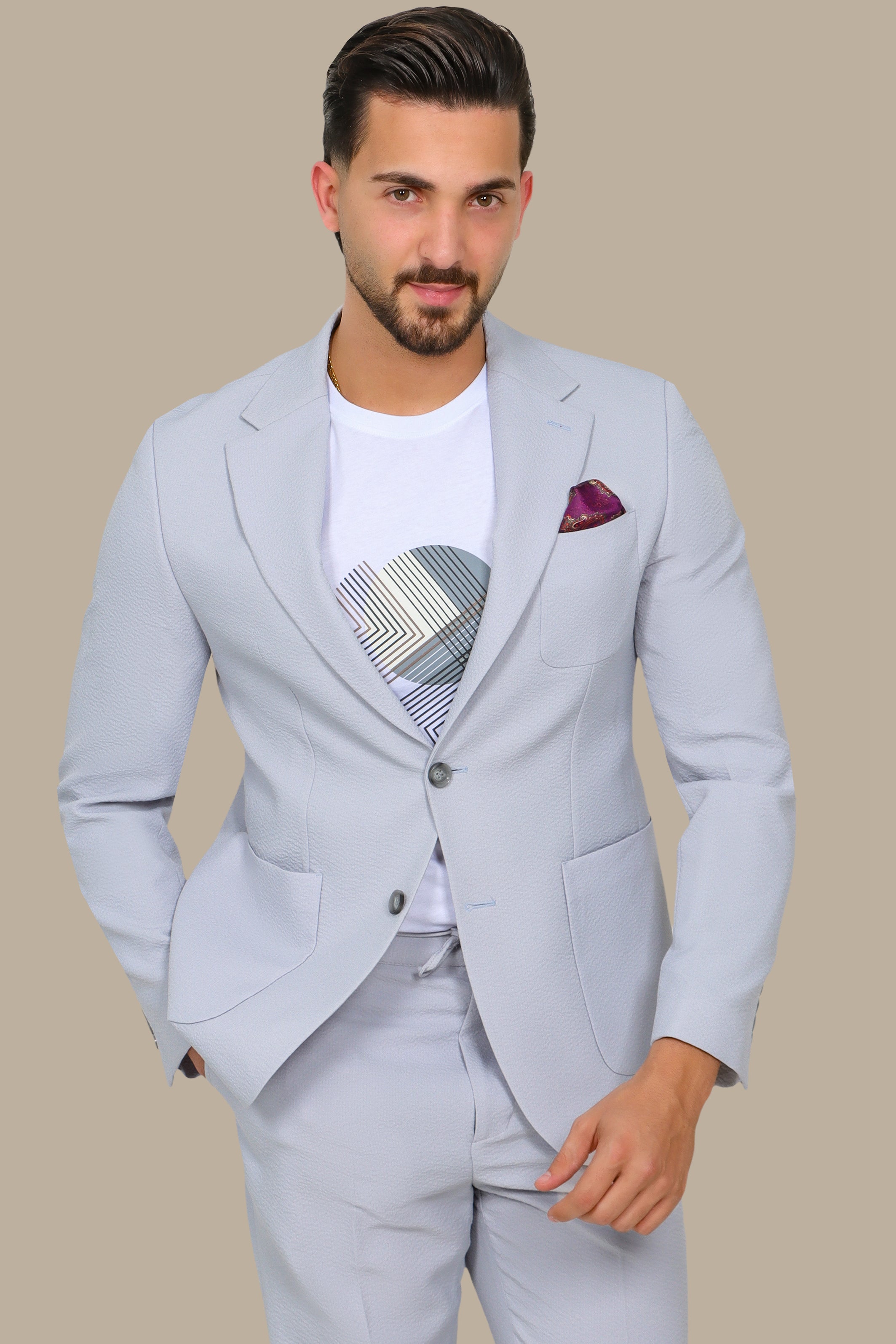 Light Grey Travel Suit with Notch Lapel – 2 Pieces