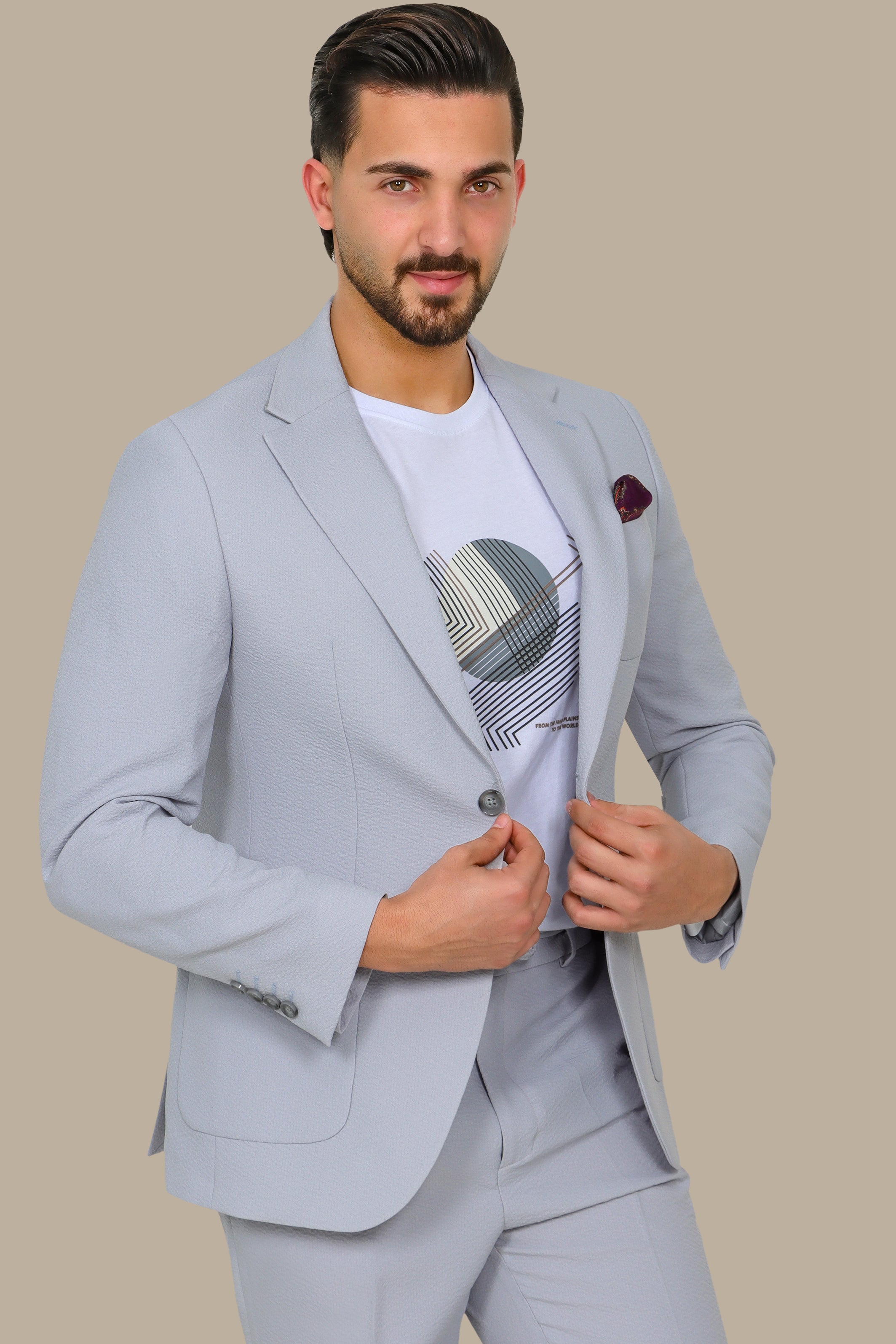 Light Grey Travel Suit with Notch Lapel – 2 Pieces