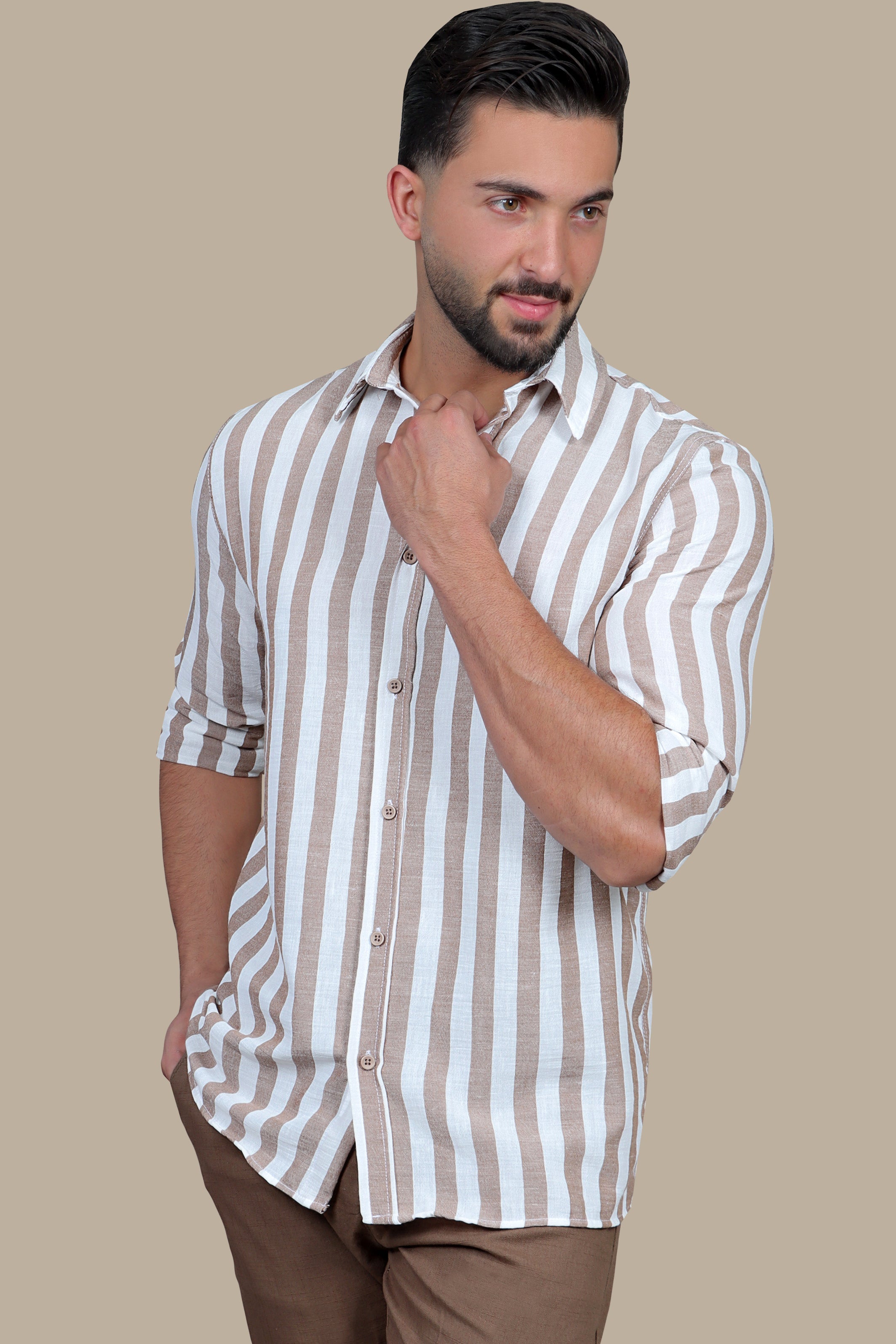 Striped Serenity: The Beige Linen Shirt