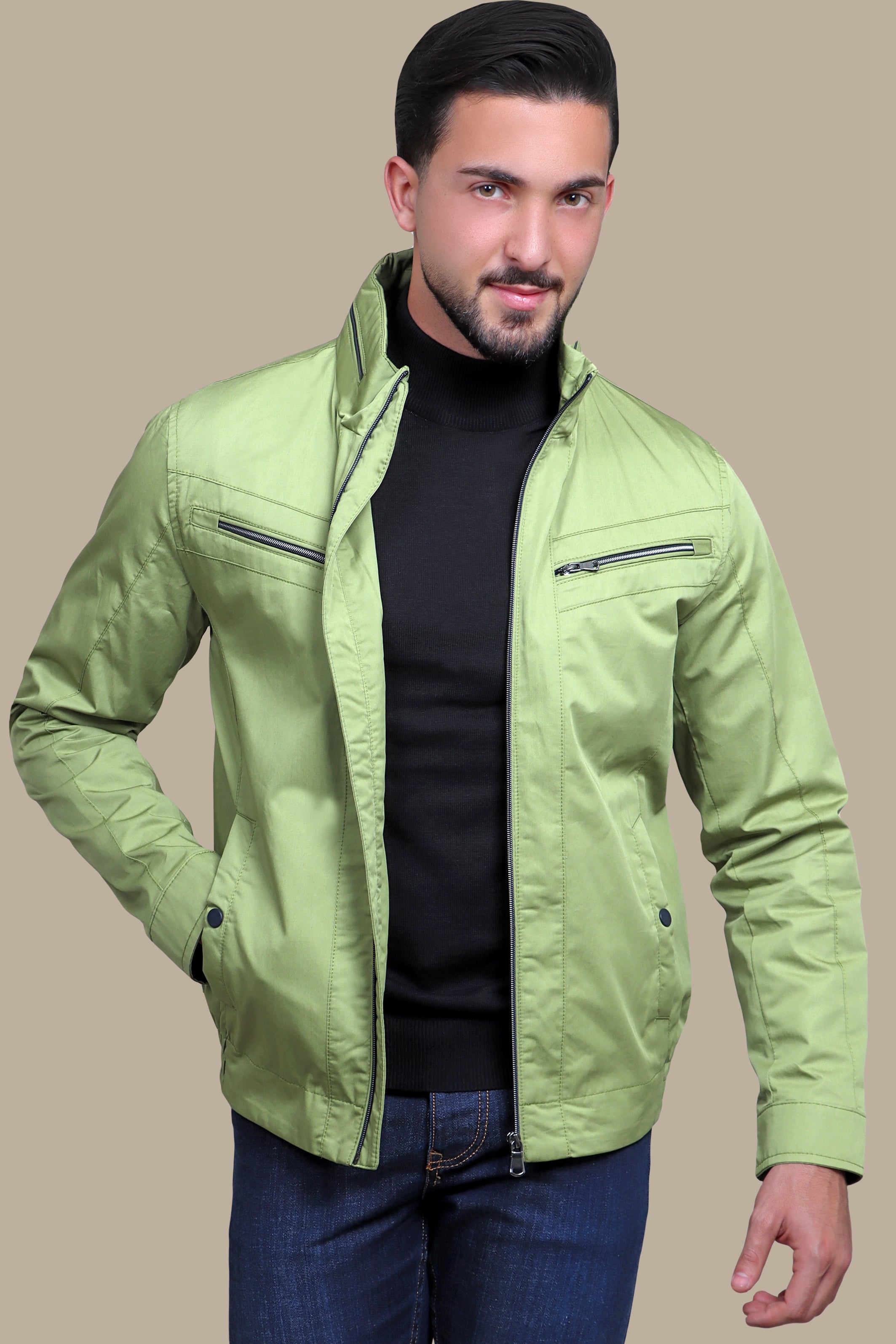 Olive Comfort Dual-Zipper Jacket: Versatile Style and Unmatched Comfort