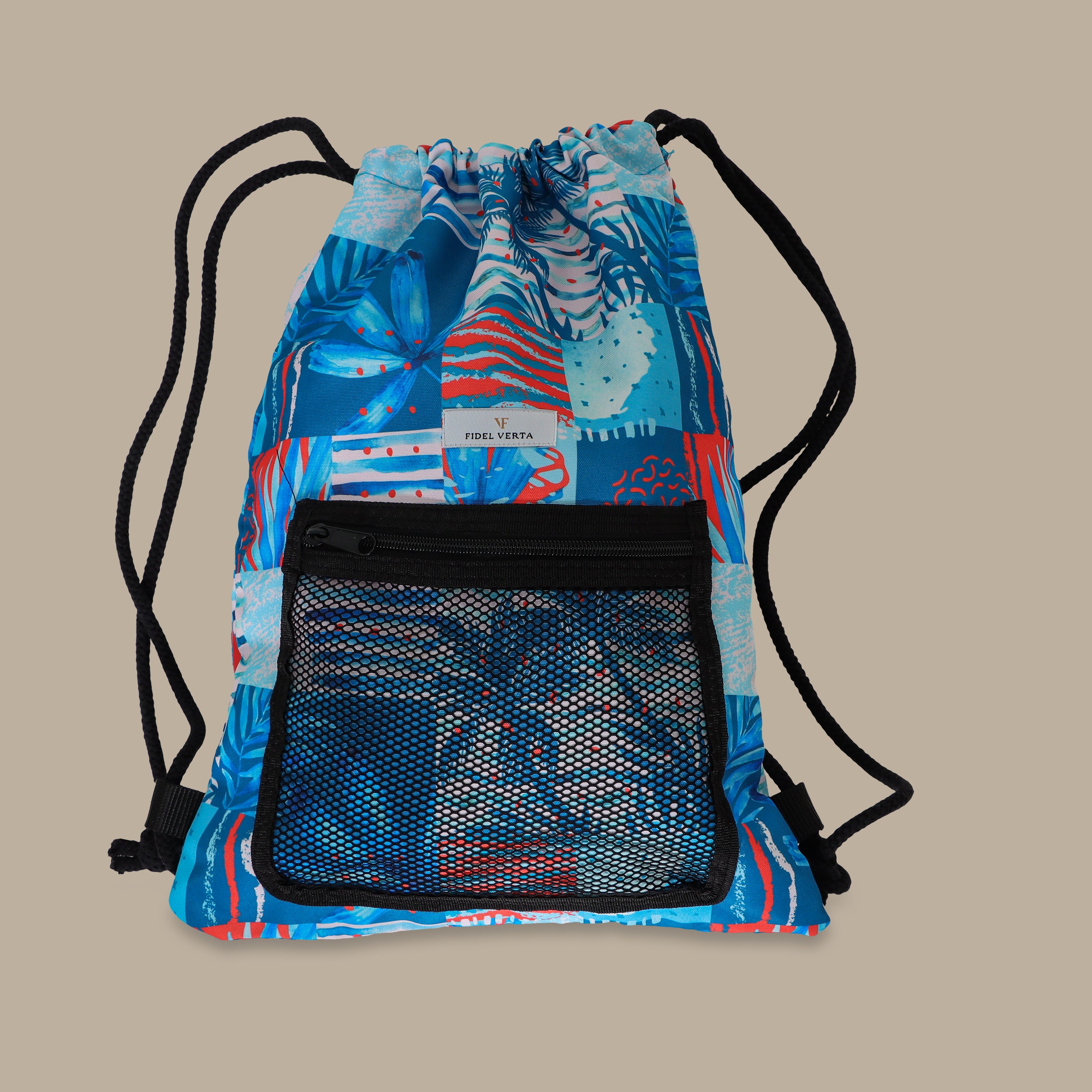 Turquoise Beach Bag with Palm Tree Print
