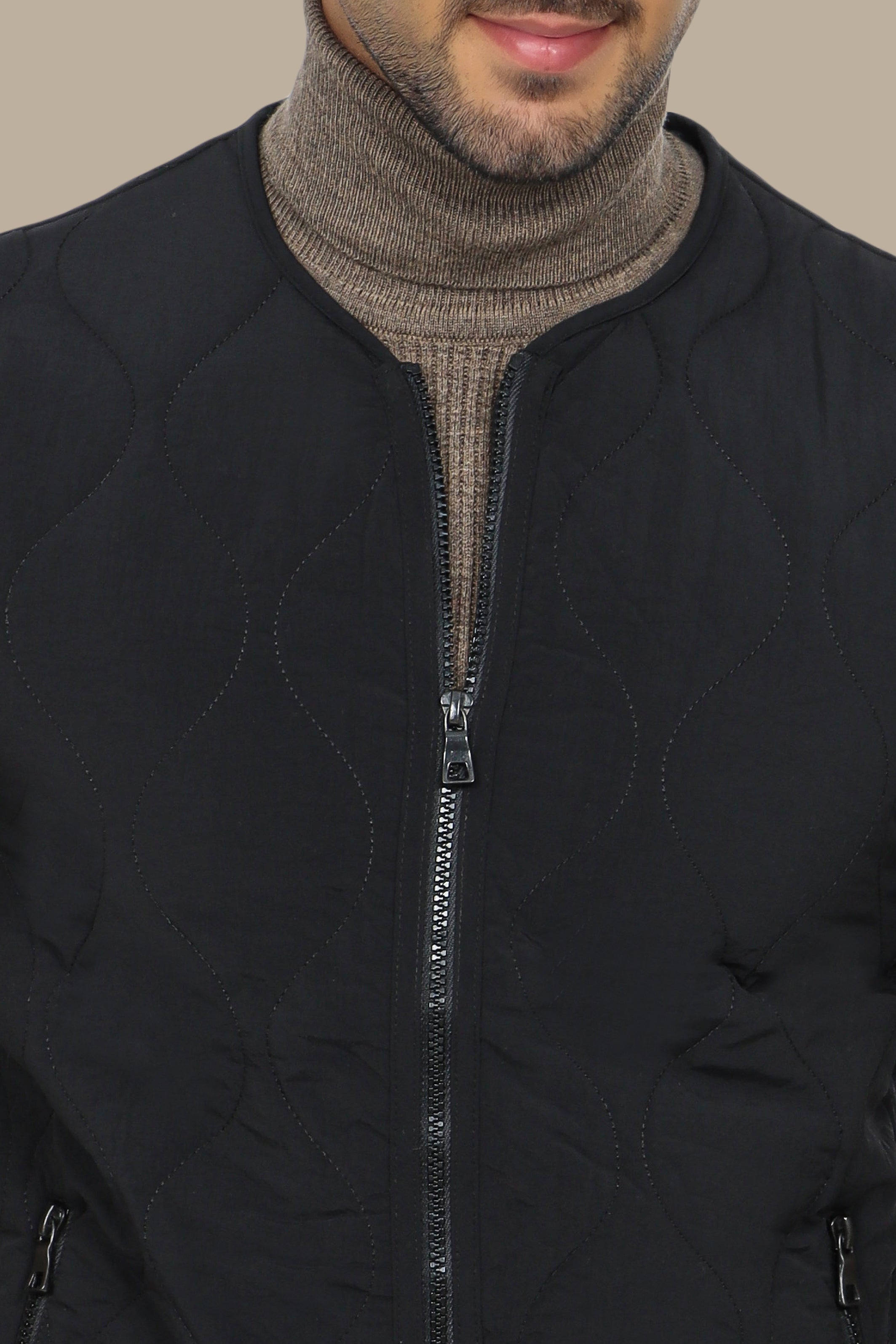Black Puffer Vest with Wavy Stitch